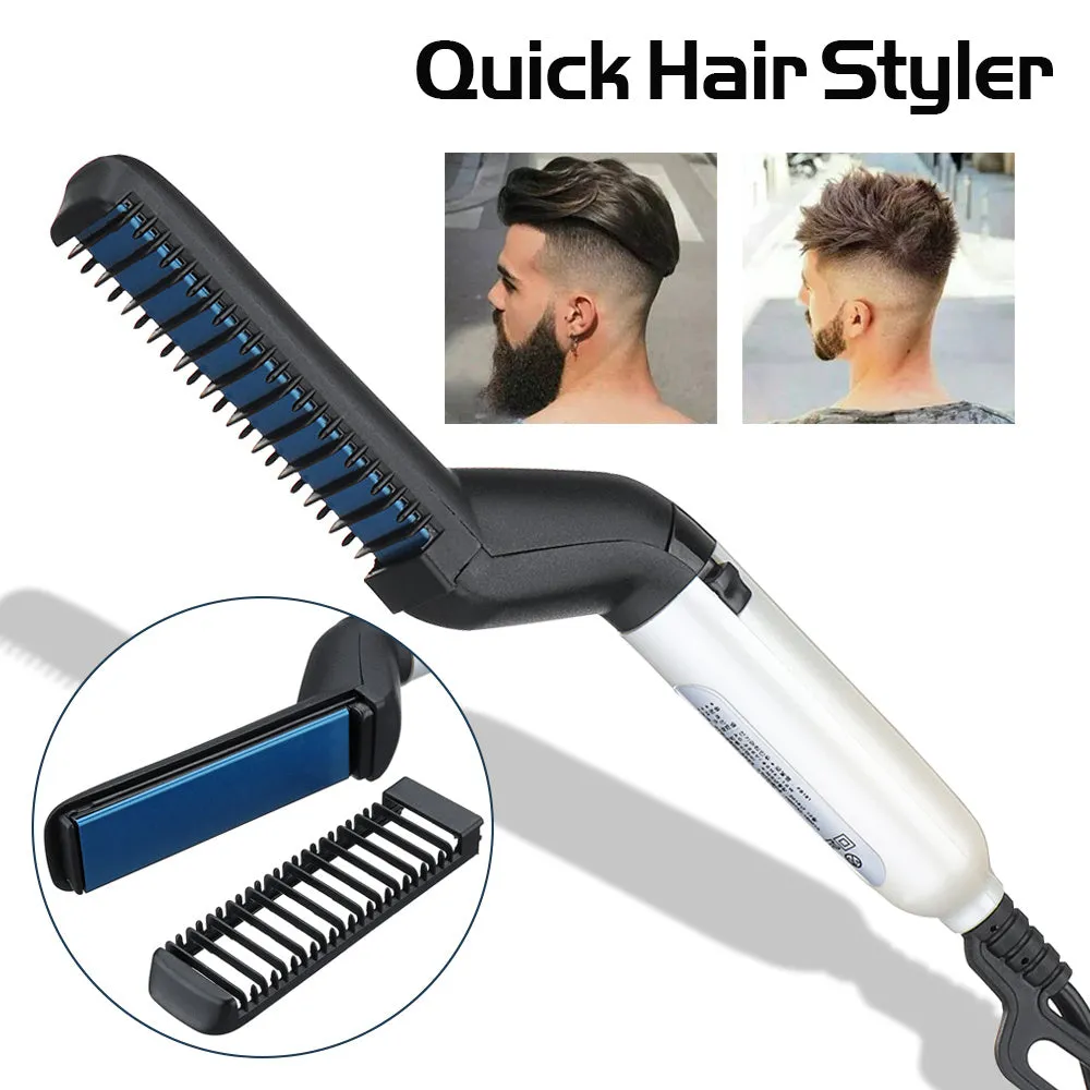 Electric Hair Straightener Brush - Men Quick Beard Straightener Styler Comb - Straightening Curly Hair Comb - Detangling Multifunctional Hair Curler