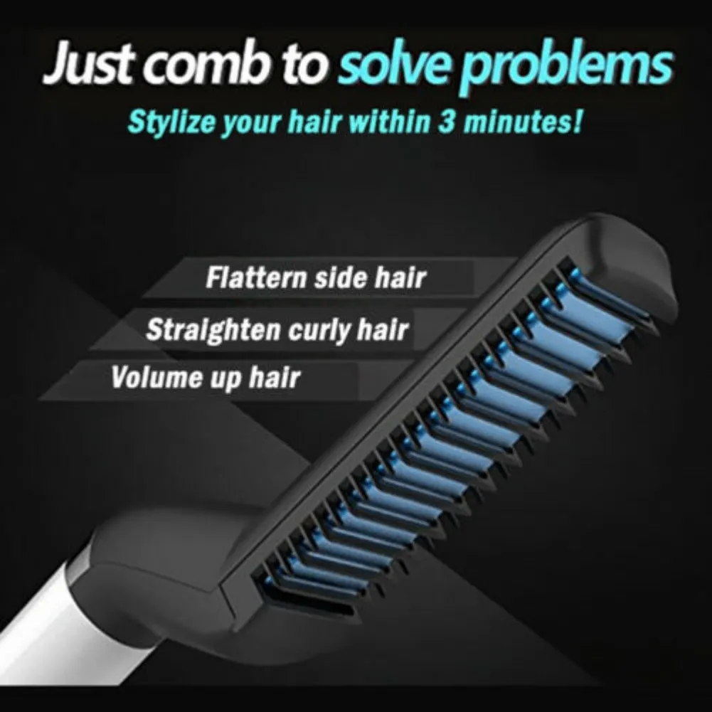 Electric Hair Straightener Brush - Men Quick Beard Straightener Styler Comb - Straightening Curly Hair Comb - Detangling Multifunctional Hair Curler