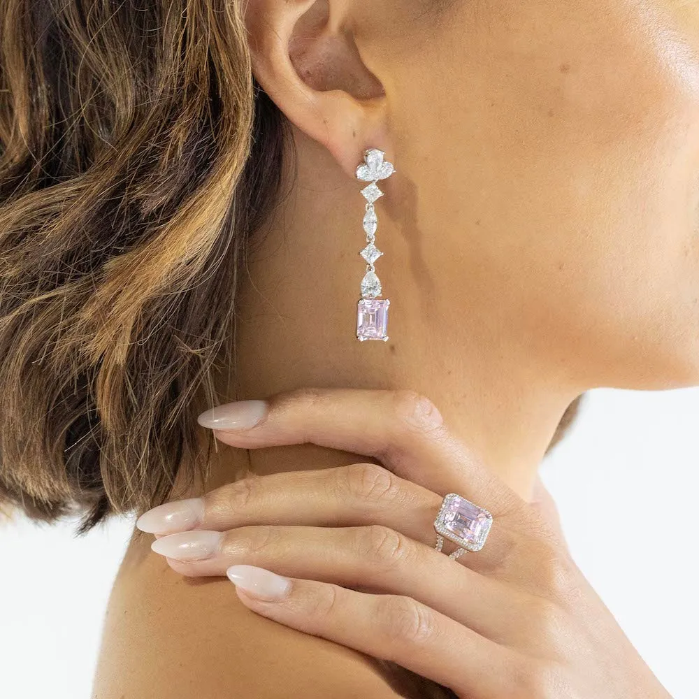 Emerald Cut and Pear drop earrings with 13.04 carats* of diamond simulants in sterling silver