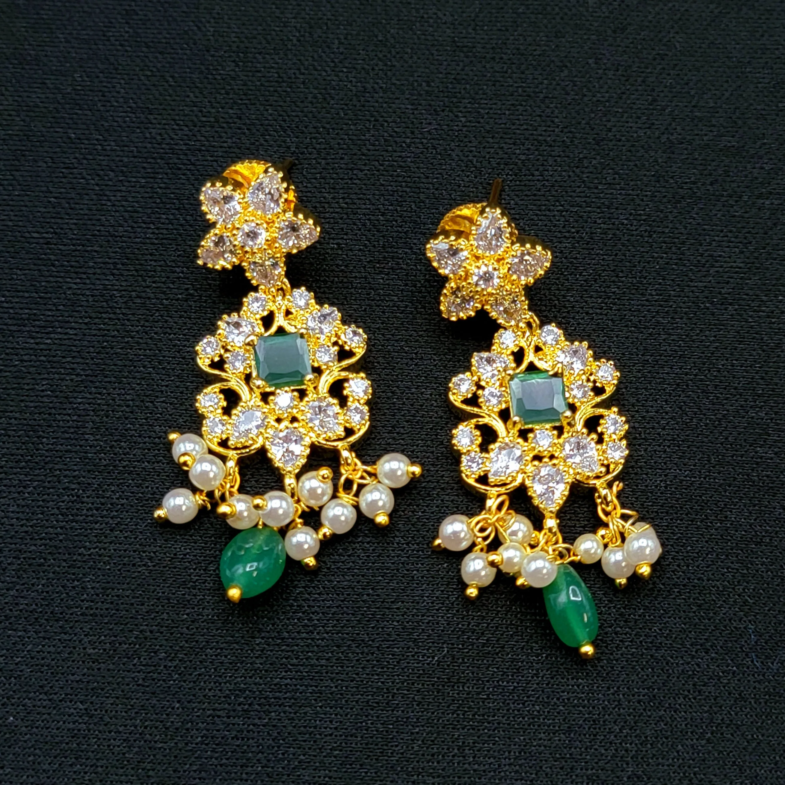 Emerald Green & White Black Dori Moissanite Necklace set