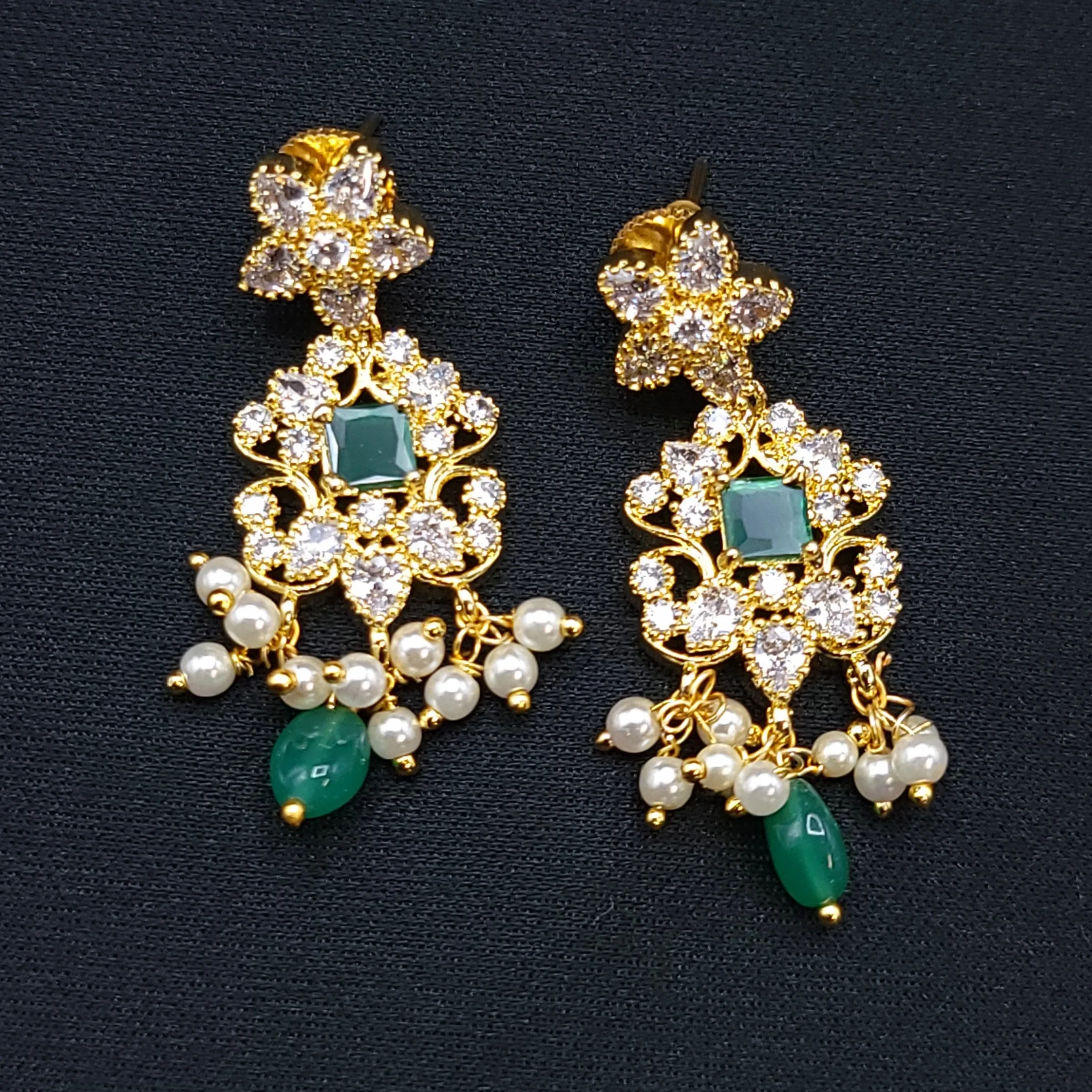 Emerald Green & White Black Dori Moissanite Necklace set