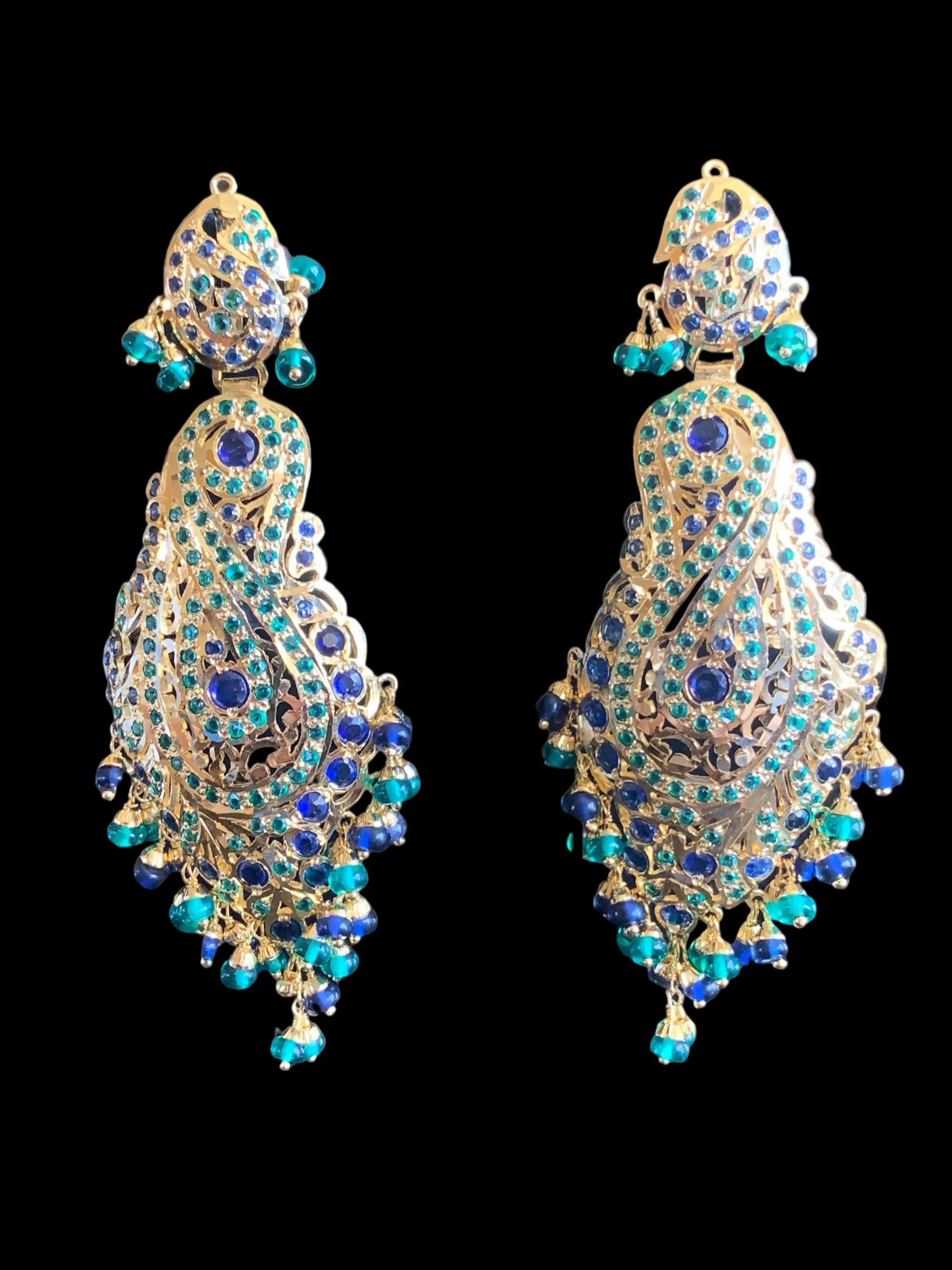 Emerald sapphire gold plated silver earrings ( READY TO SHIP)