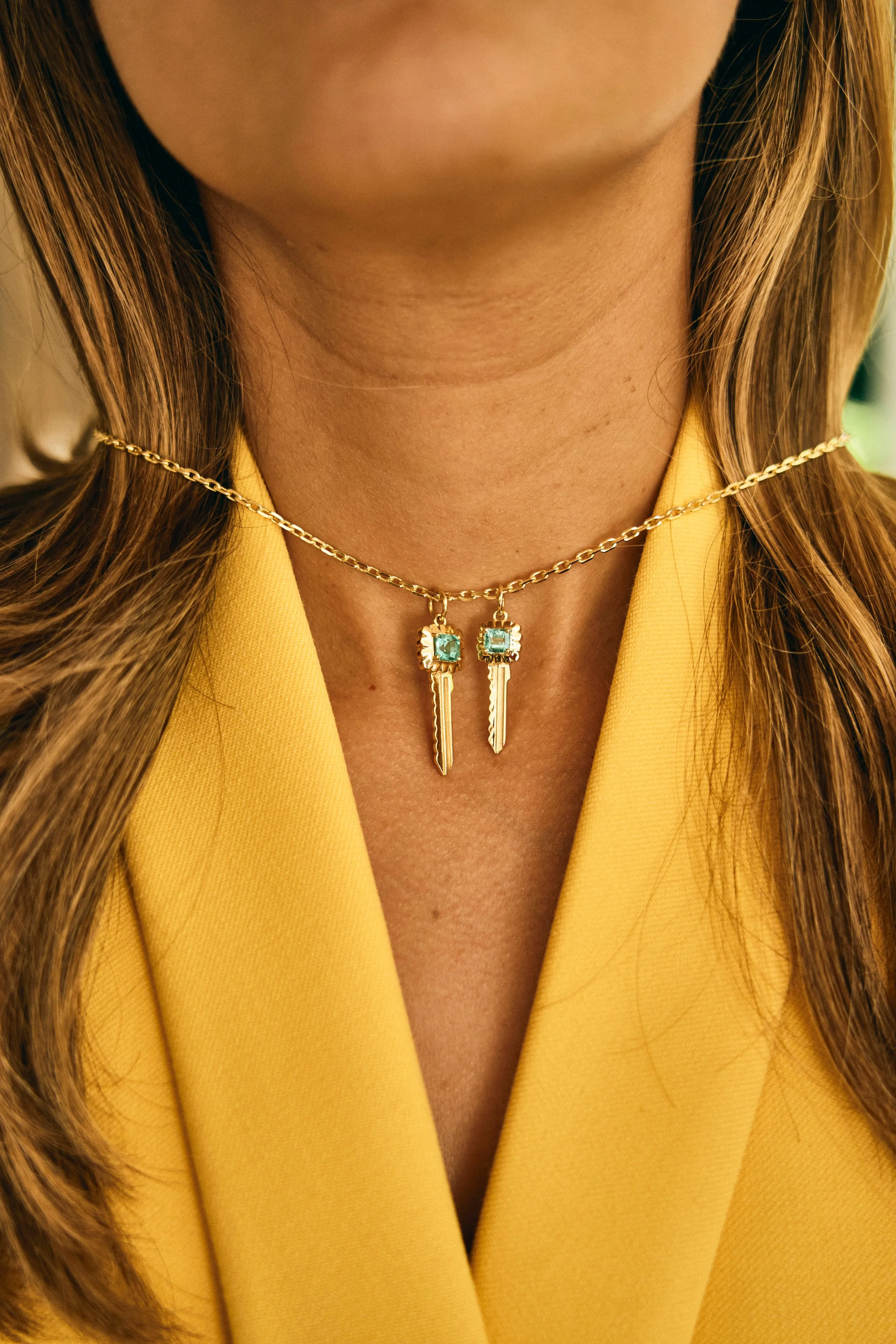 Emerald Scalloped Key Pendant