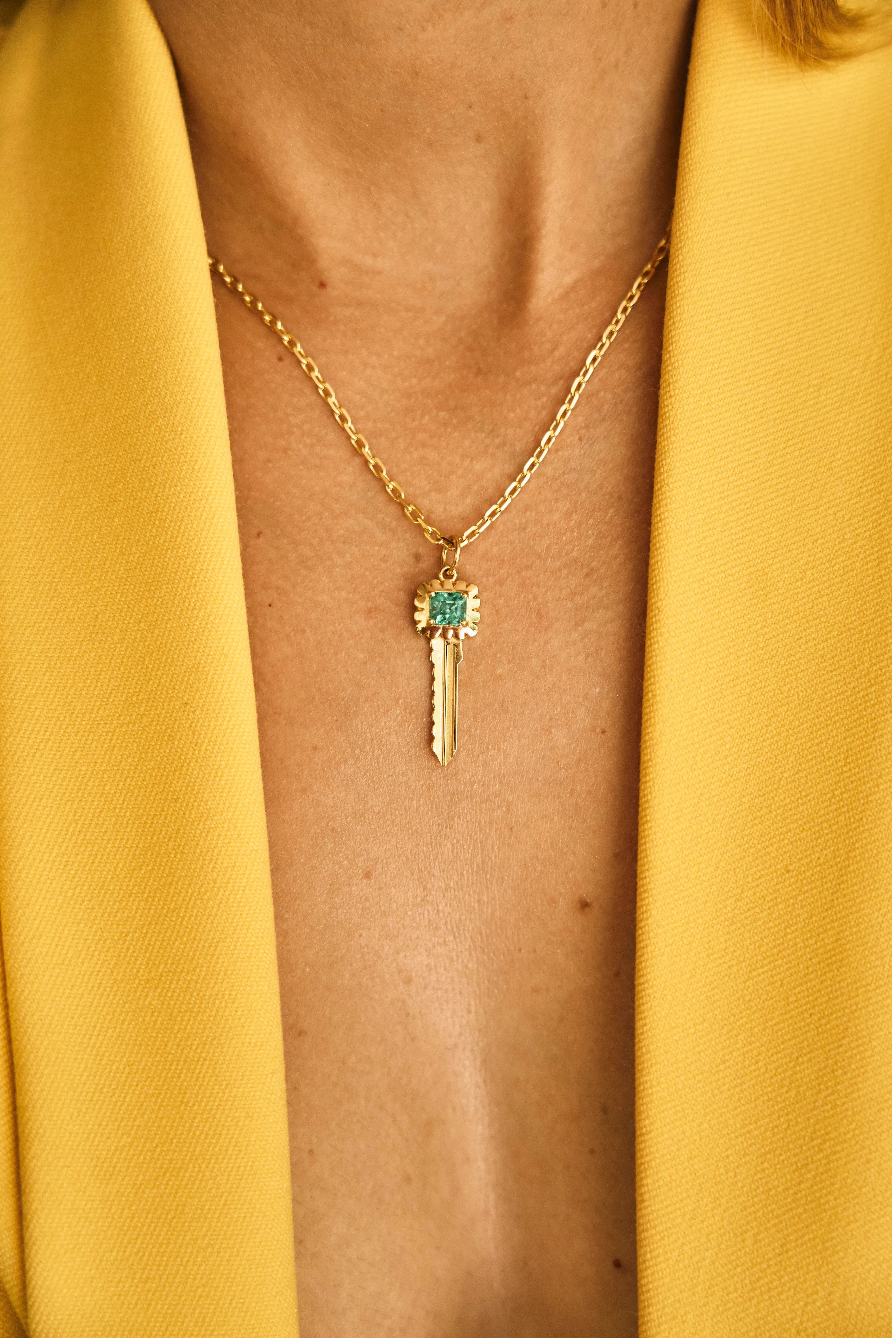 Emerald Scalloped Key Pendant