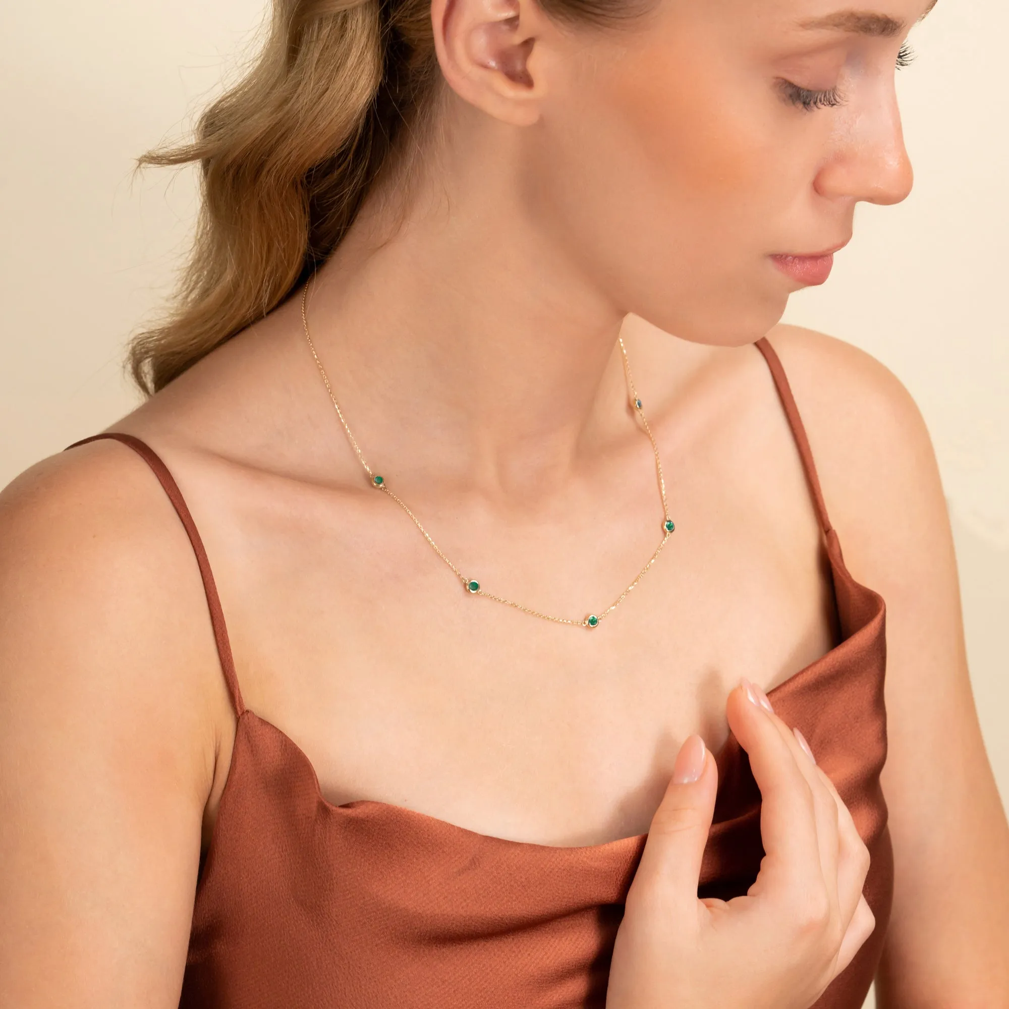 Emerald Station Necklace, Gwen