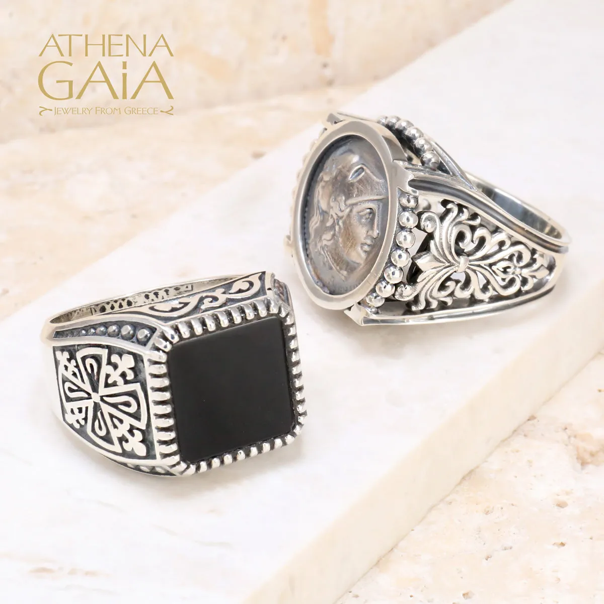 Etched Silver Signet Ring (In-Stock)