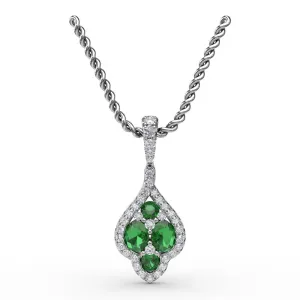 Fana Halo Emerald and Diamond Cluster Pendant P1740E