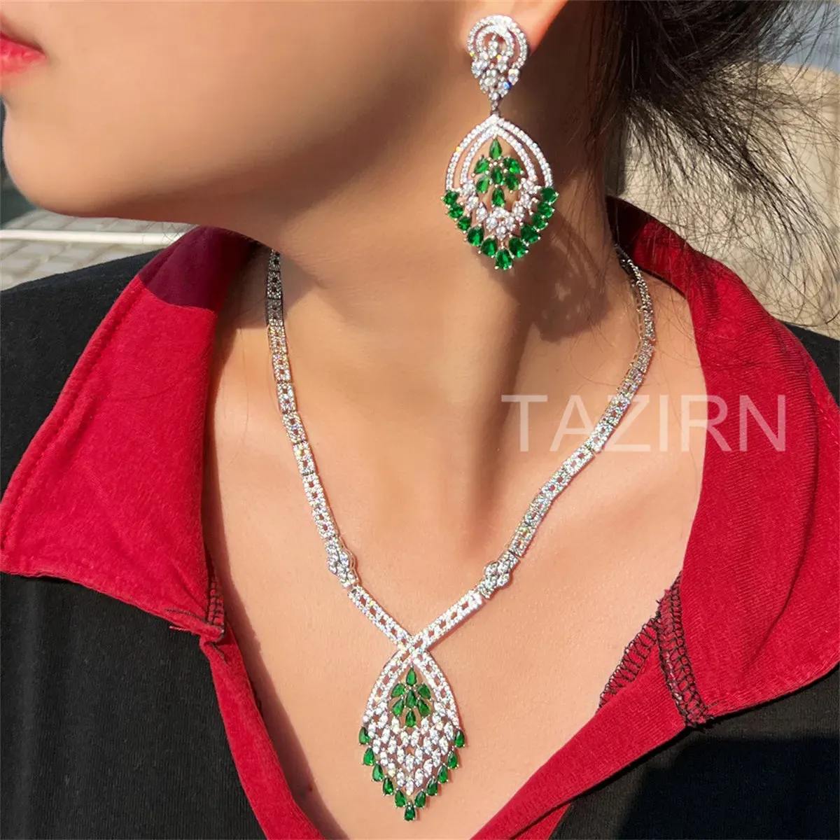 Faux Emerald Cubic Zirconia 2PCS Wedding Jewelry Set  for Women