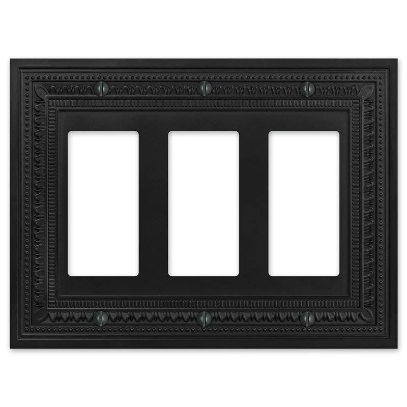 Filigree Border Matte Black Cast - 3 Rocker Wallplate