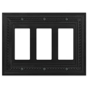 Filigree Border Matte Black Cast - 3 Rocker Wallplate