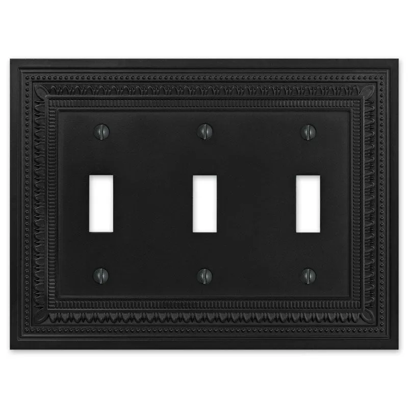 Filigree Border Matte Black Cast - 3 Toggle Wallplate
