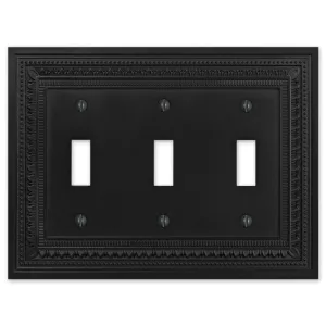 Filigree Border Matte Black Cast - 3 Toggle Wallplate