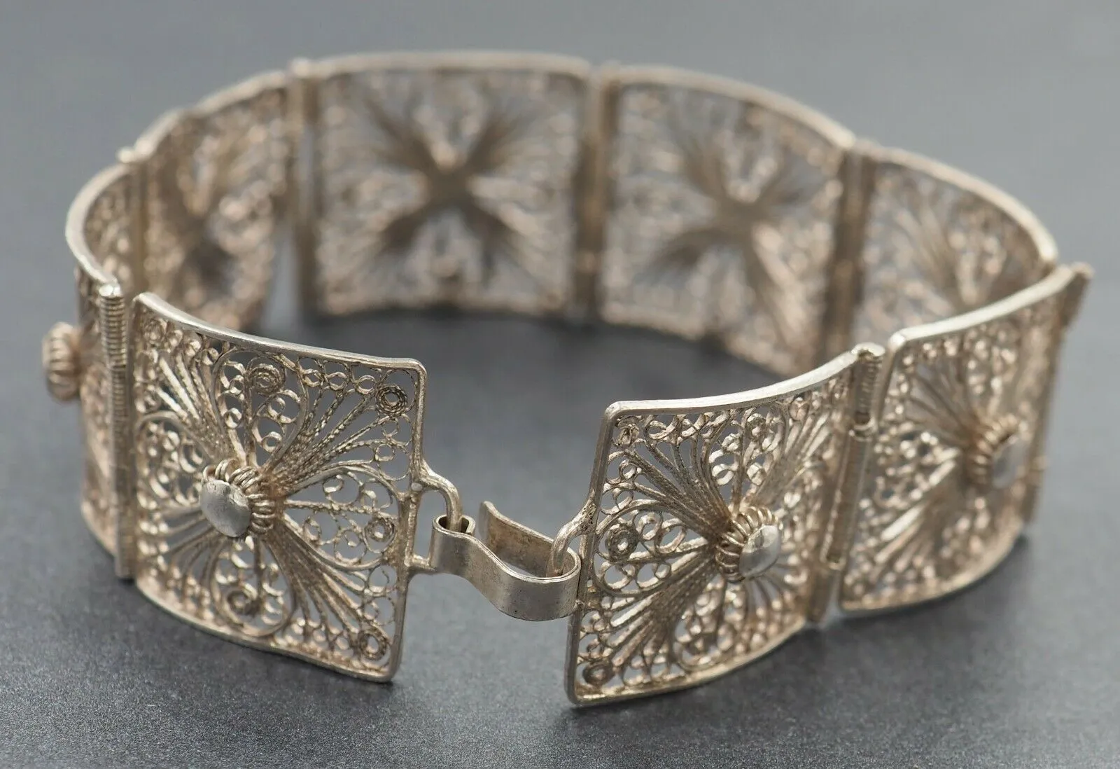 Filigree Sterling Silver Bracelet with Hook Clasp