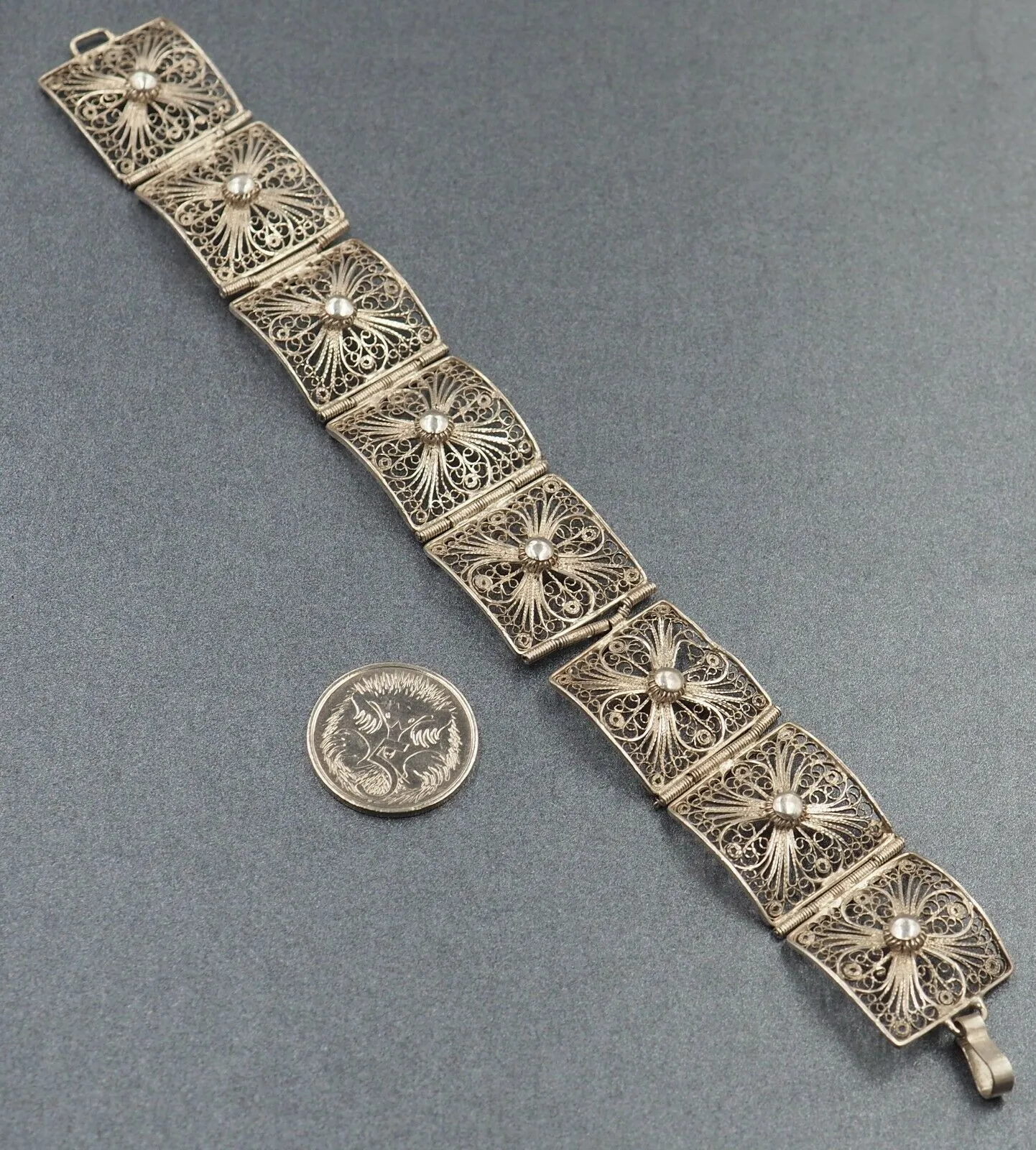 Filigree Sterling Silver Bracelet with Hook Clasp