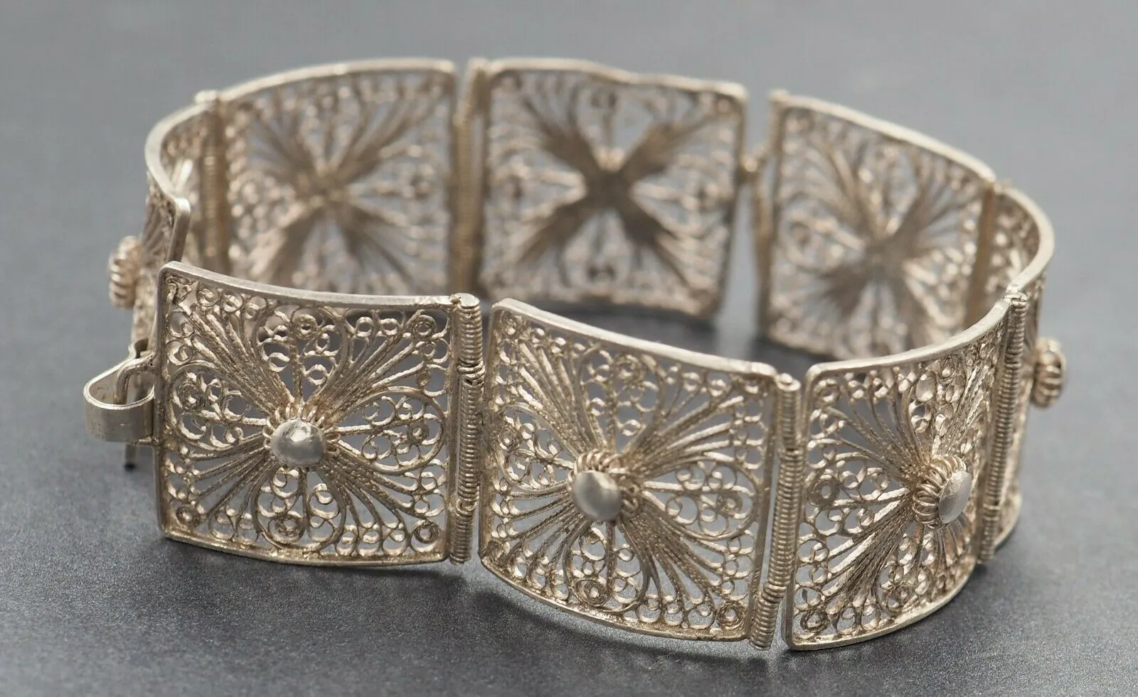 Filigree Sterling Silver Bracelet with Hook Clasp