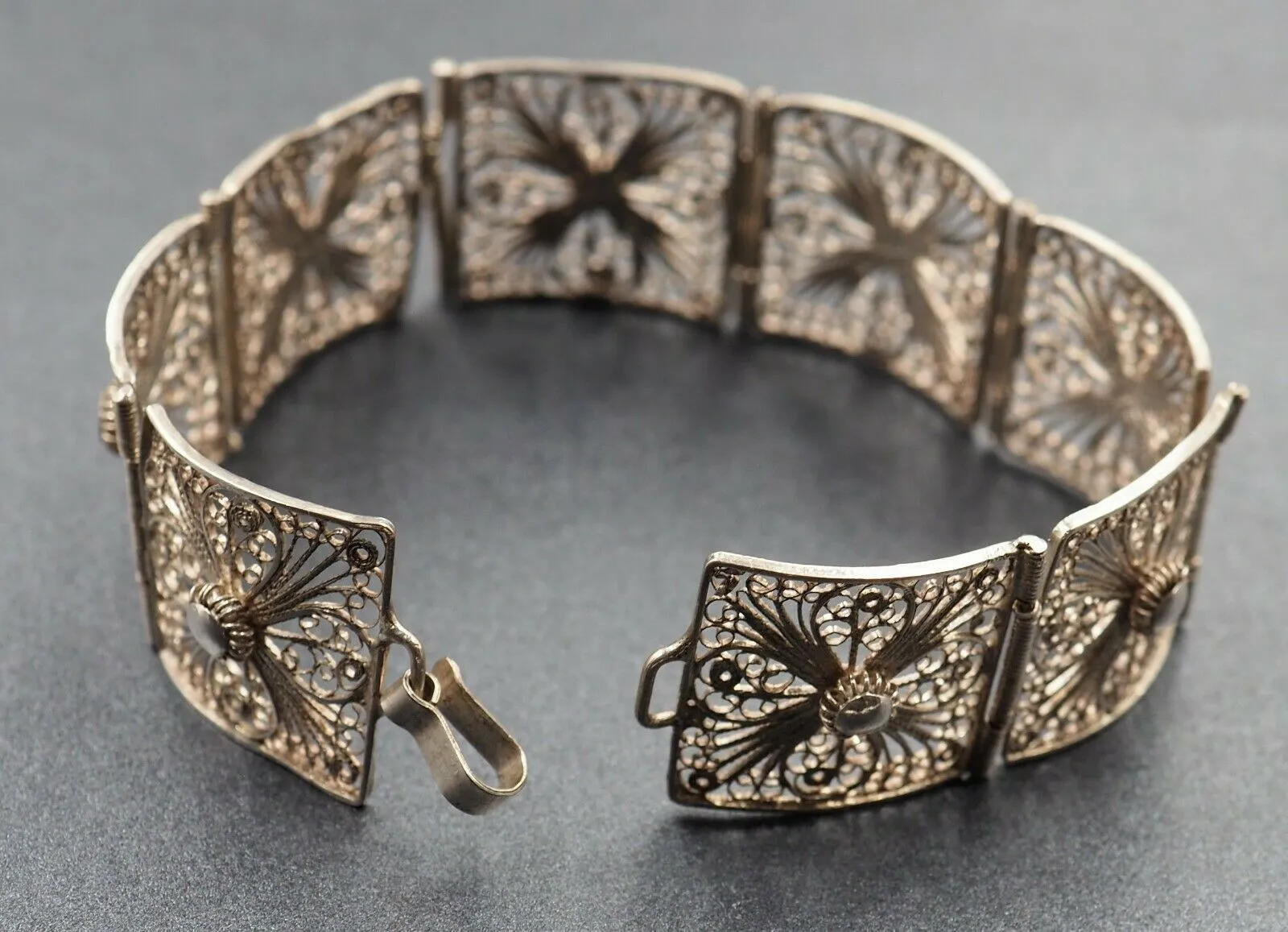 Filigree Sterling Silver Bracelet with Hook Clasp