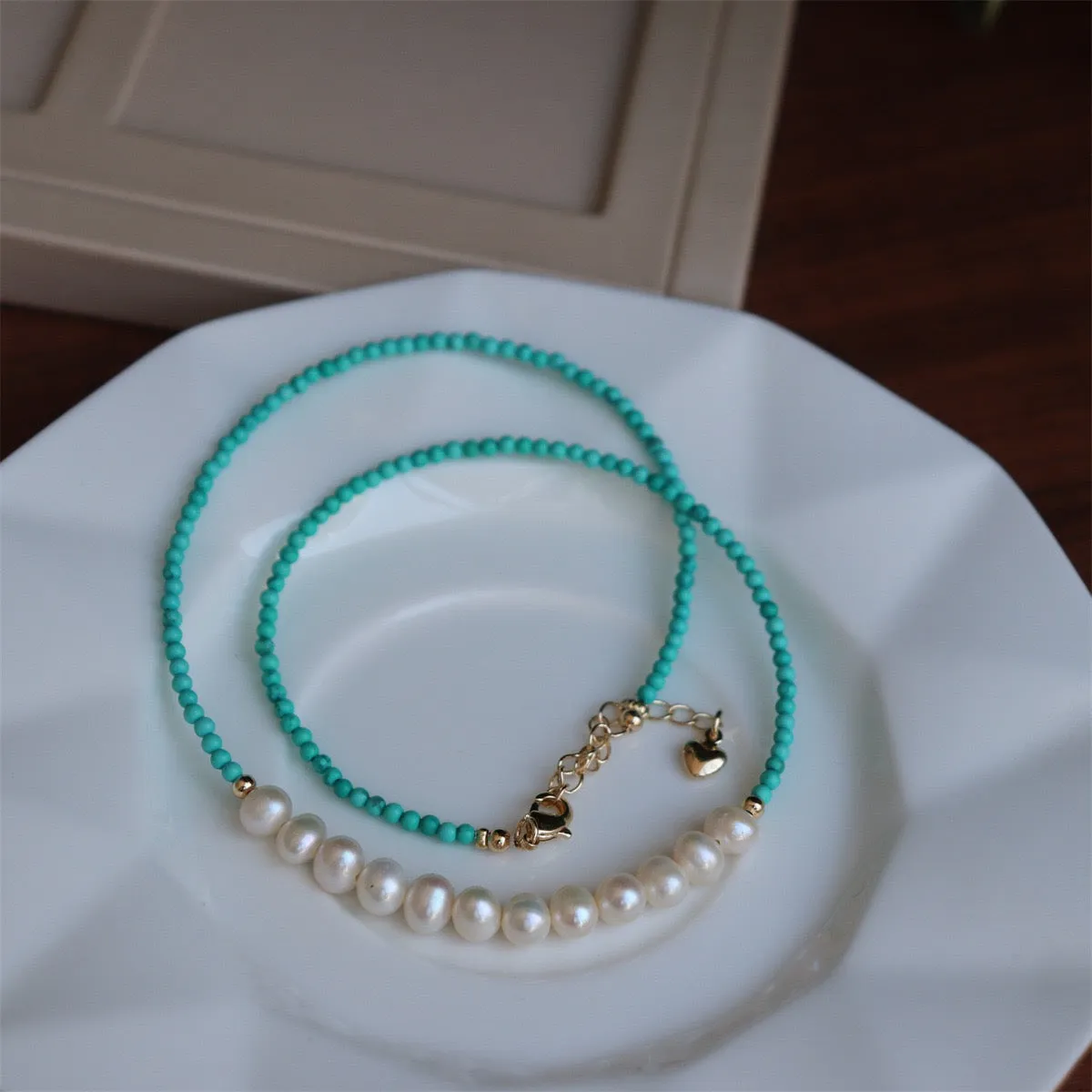 Fresh Turquoise and Freshwater Pearl Necklace with Agate Beads