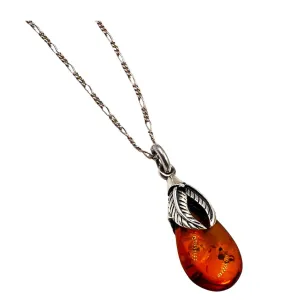 Genuine Amber Stone Silver 925 Necklace