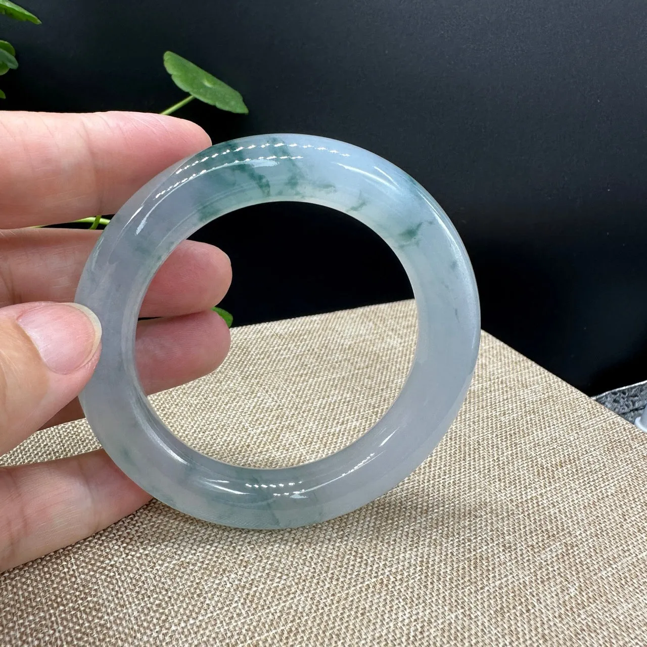 Genuine Burmese High-end Jade Jadeite Oval Bangle Bracelet (58.1mm )( Collectibles )