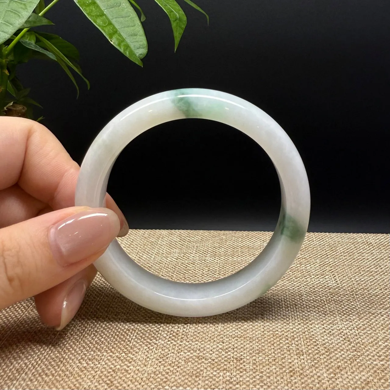 Genuine Burmese White Green Jade Jadeite Bangle Bracelet ( 53.6mm )