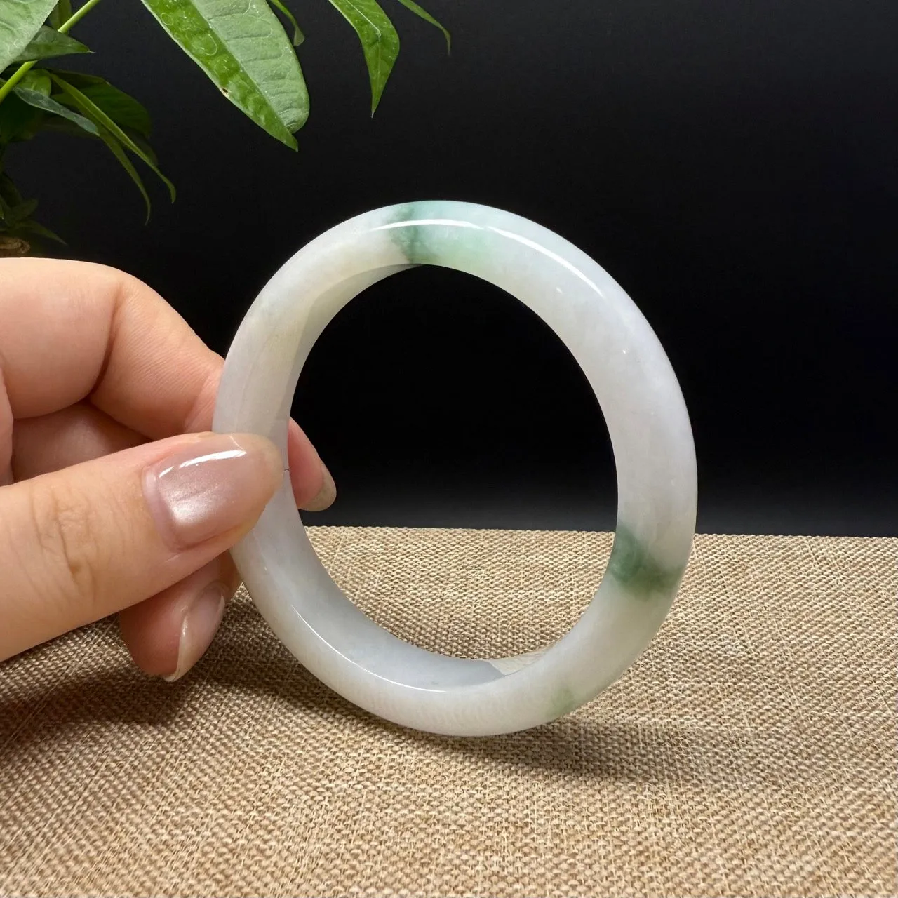 Genuine Burmese White Green Jade Jadeite Bangle Bracelet ( 53.6mm )