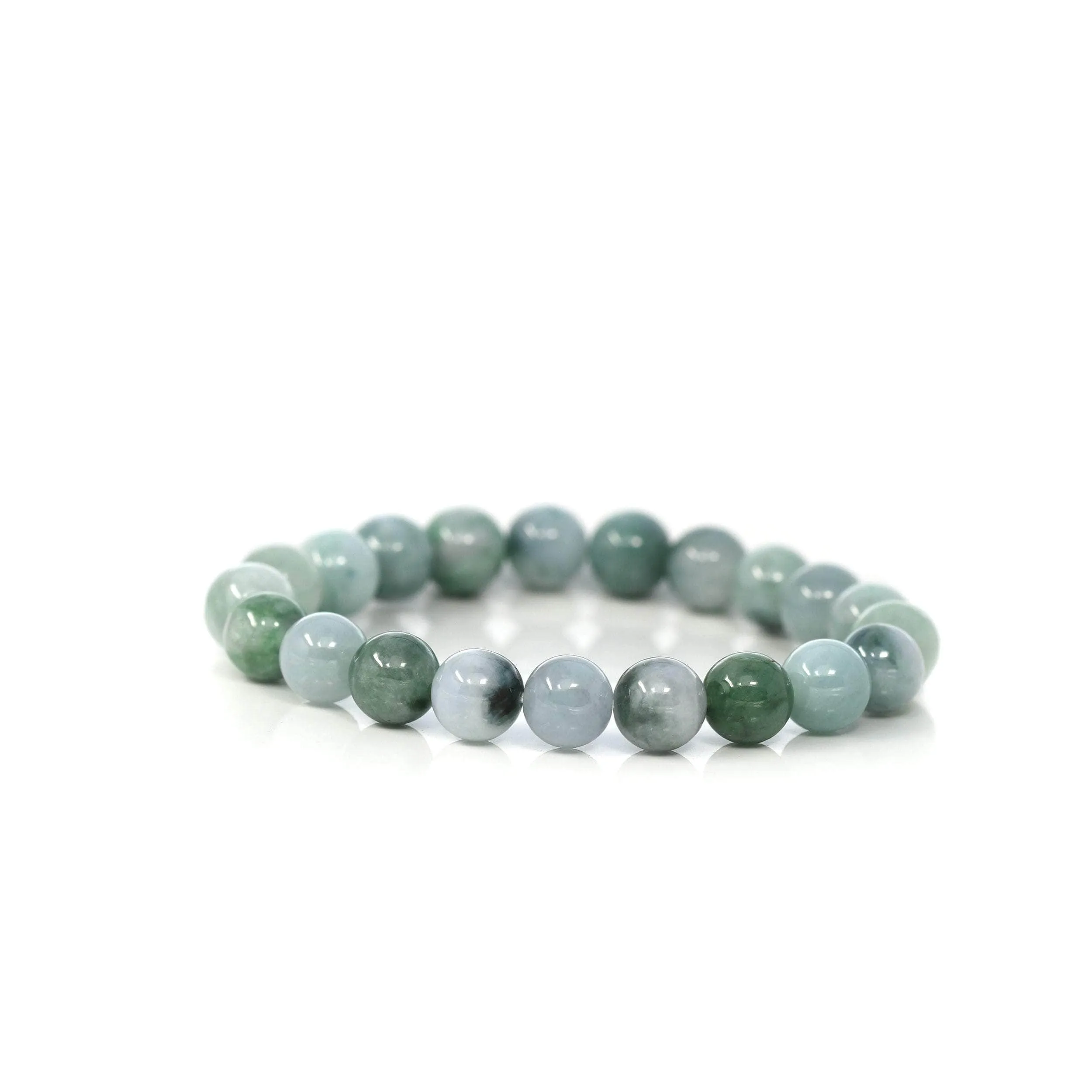 Genuine Jadeite Jade 10mm Round Blue Green Multiple Color Beads Bracelet (10mm)