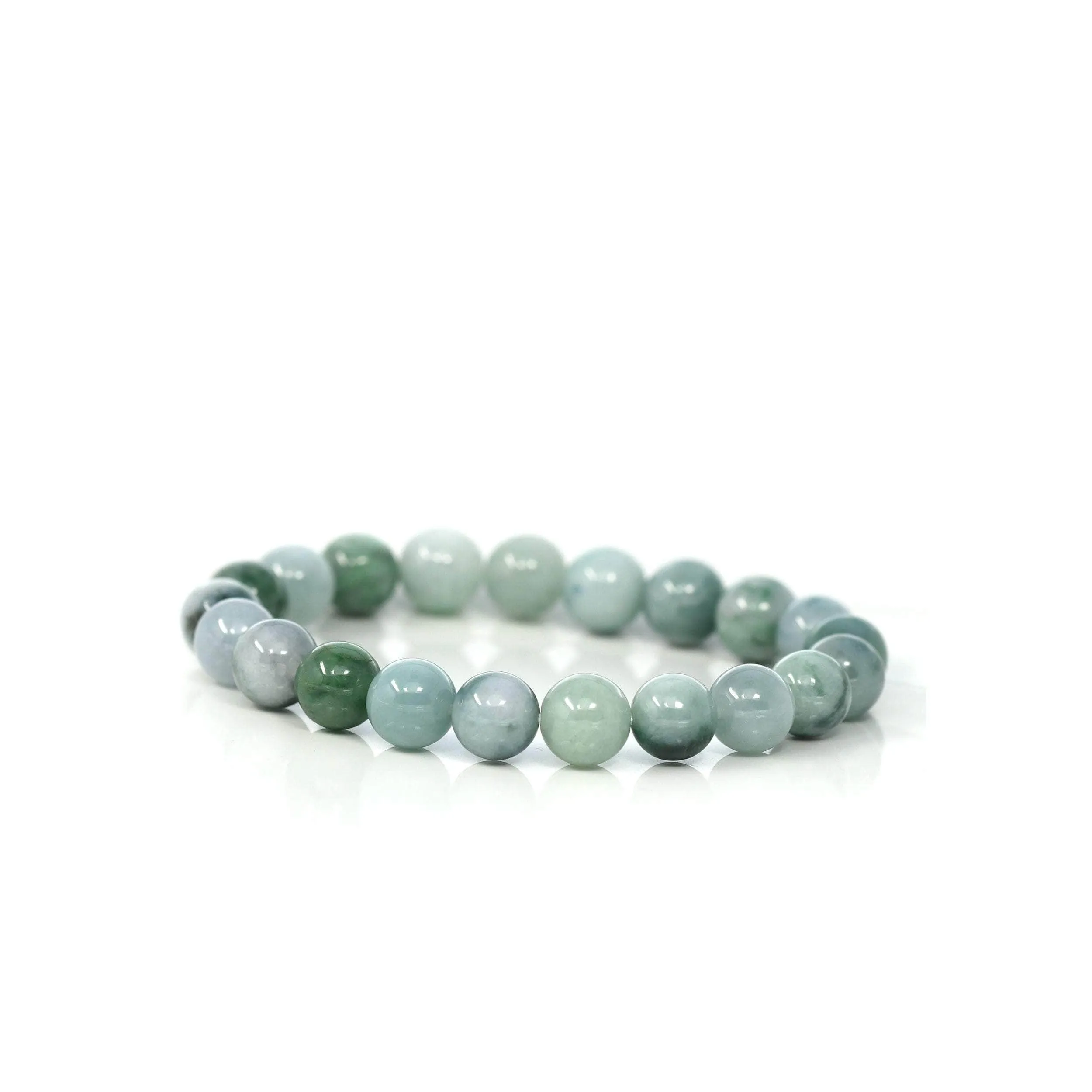 Genuine Jadeite Jade 10mm Round Blue Green Multiple Color Beads Bracelet (10mm)