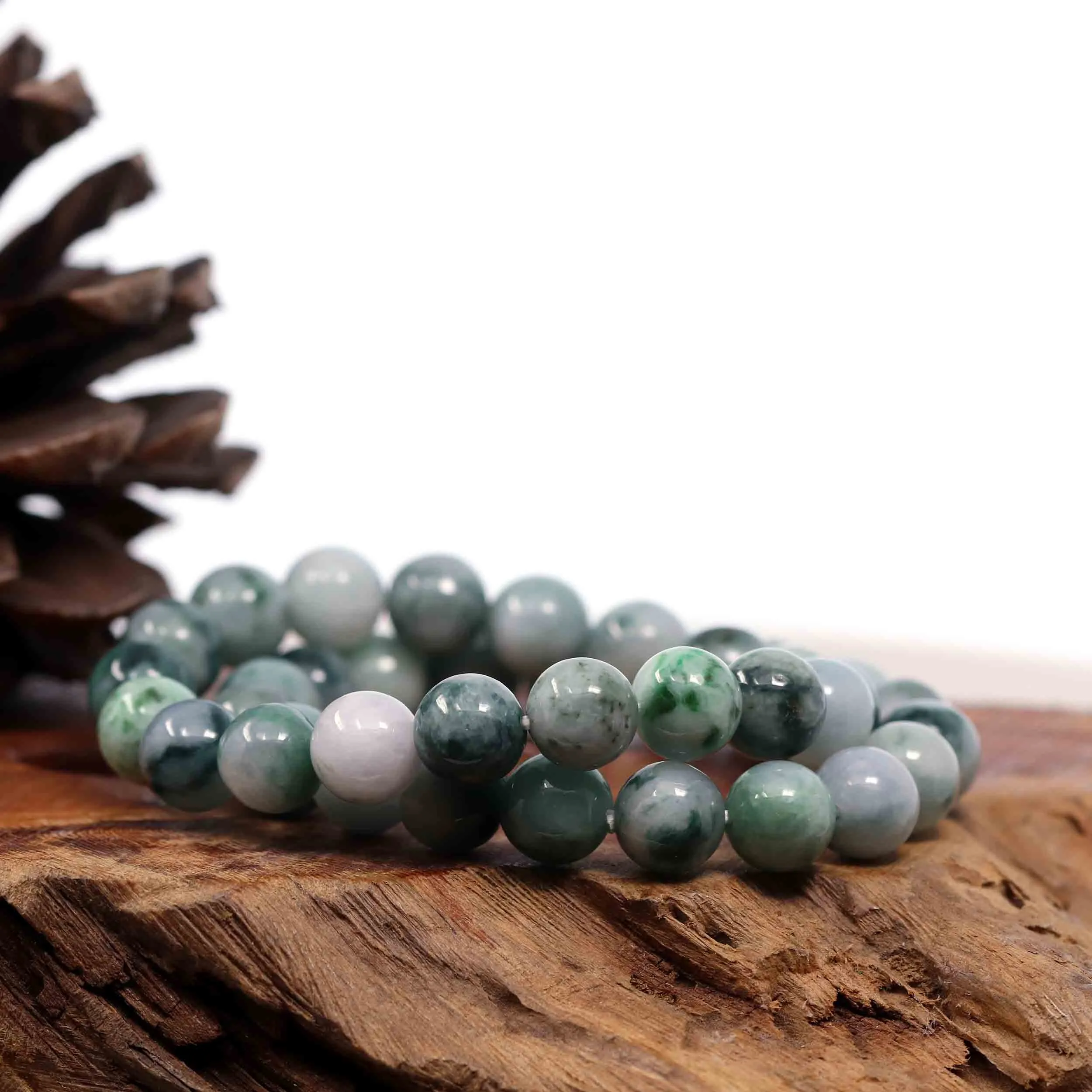 Genuine Jadeite Jade 10mm Round Blue Green Multiple Color Beads Bracelet (10mm)