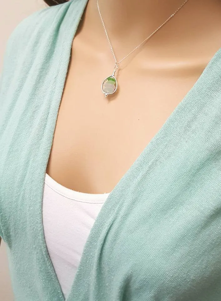 GENUINE Sea Glass Locket In Sterling Silver Teardrop Beach Glass Necklace