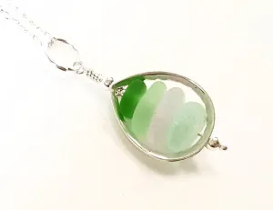 GENUINE Sea Glass Locket In Sterling Silver Teardrop Beach Glass Necklace