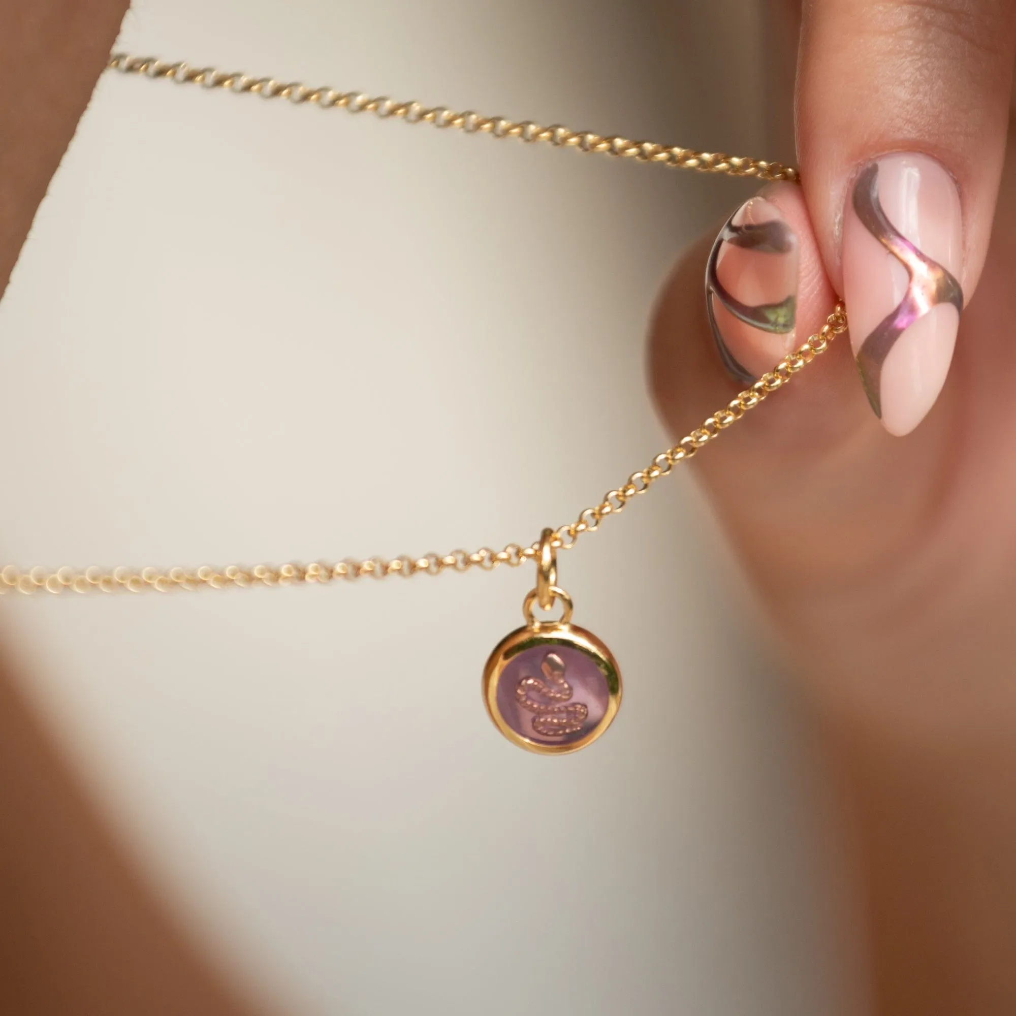 Gold Plated Purple Snake Resin Capture Necklace