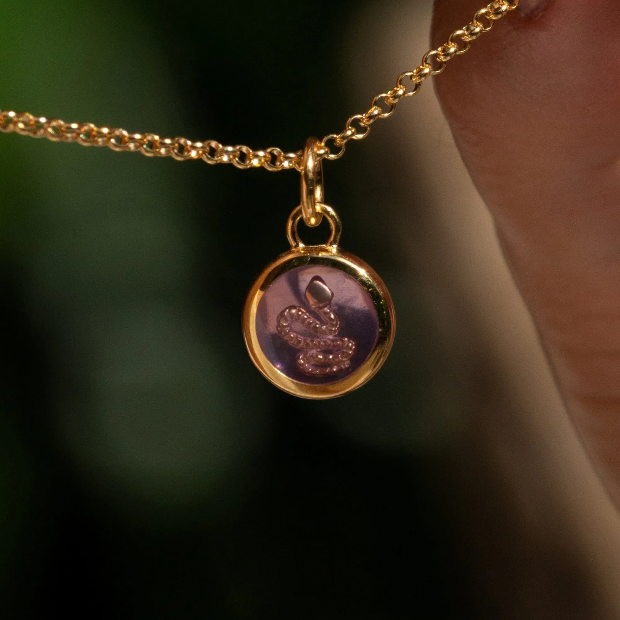 Gold Plated Purple Snake Resin Capture Necklace