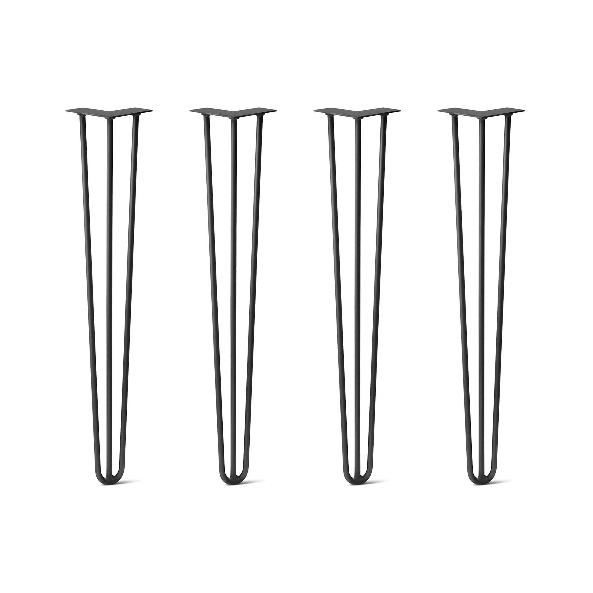 Hairpin Legs Set of 4, 3-Rod Design - Jet Black Satin Powder Coated Finish