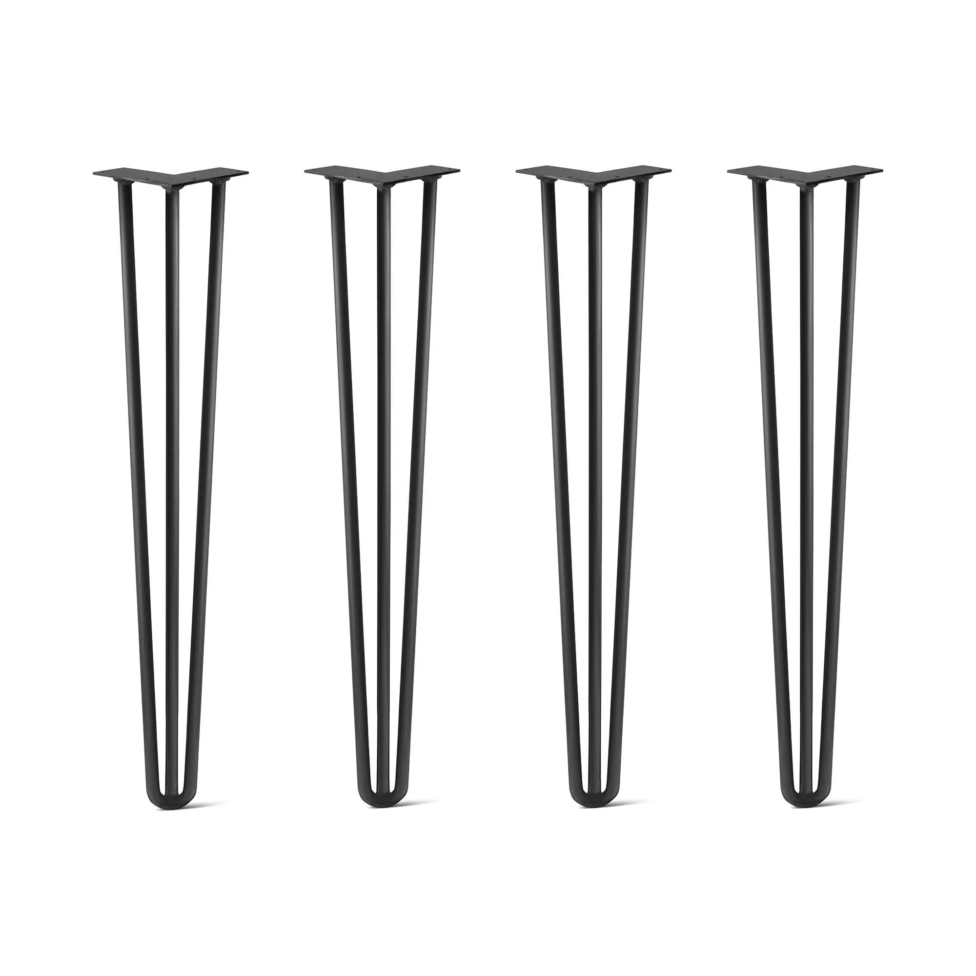 Hairpin Legs Set of 4, 3-Rod Design - Jet Black Satin Powder Coated Finish