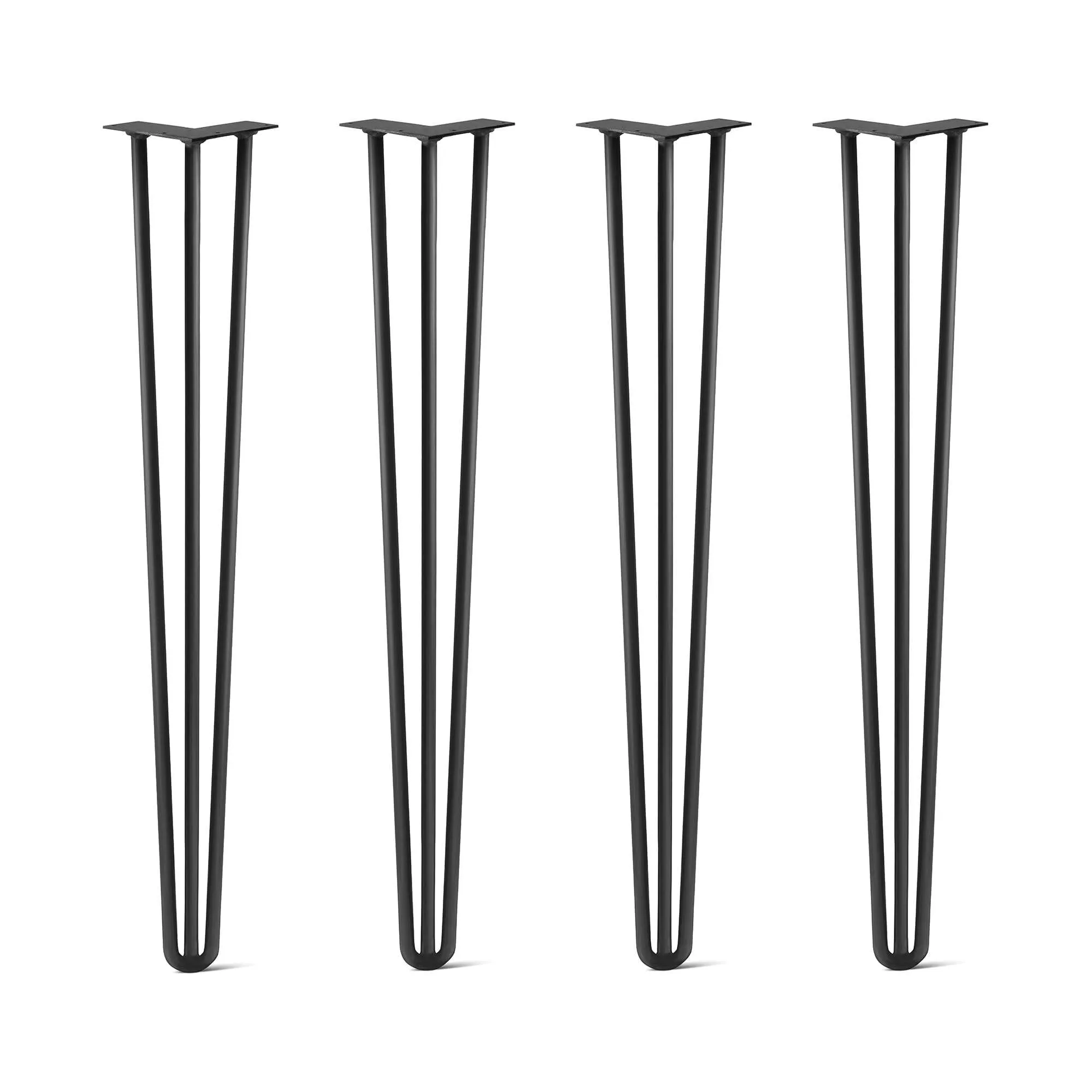 Hairpin Legs Set of 4, 3-Rod Design - Jet Black Satin Powder Coated Finish