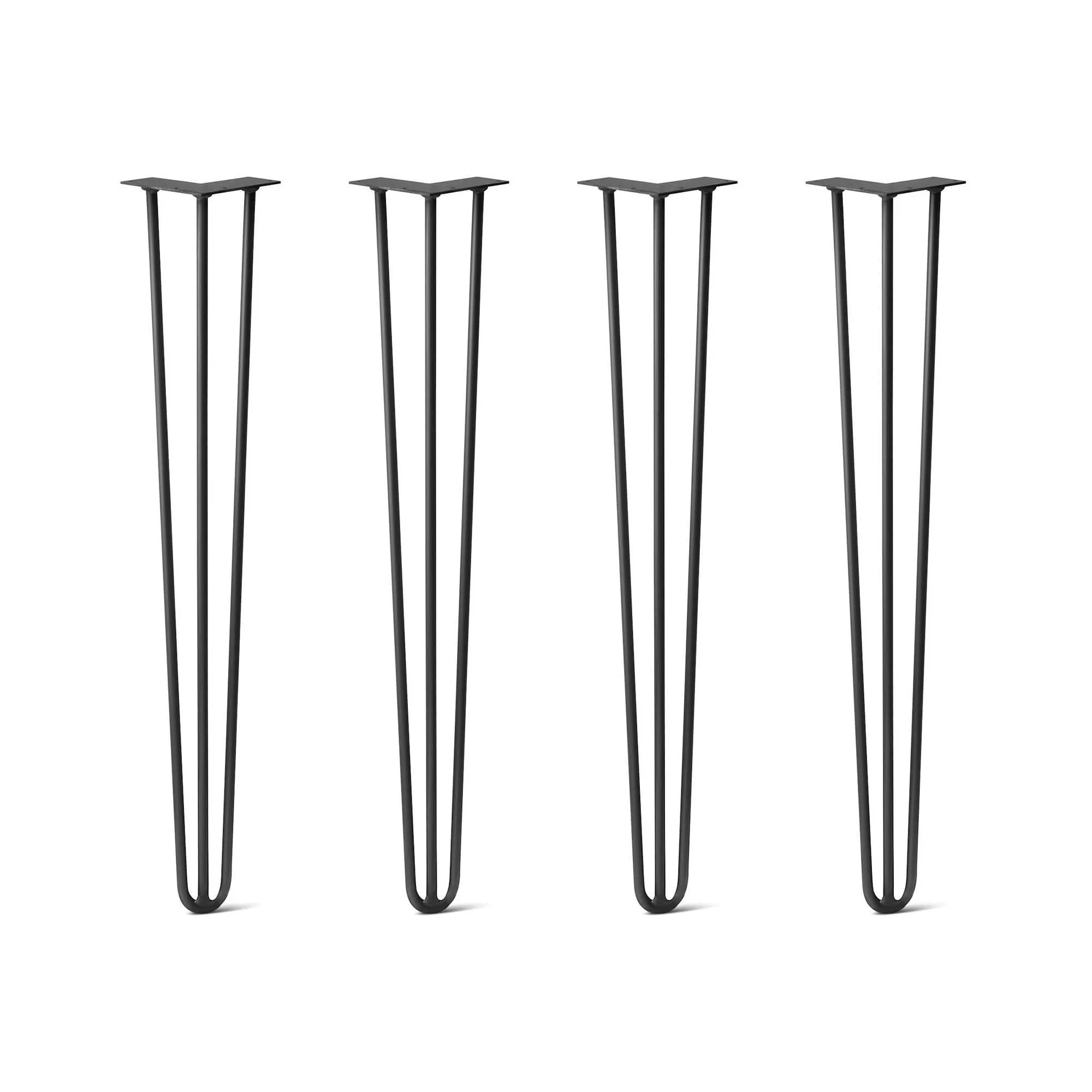 Hairpin Legs Set of 4, 3-Rod Design - Jet Black Satin Powder Coated Finish