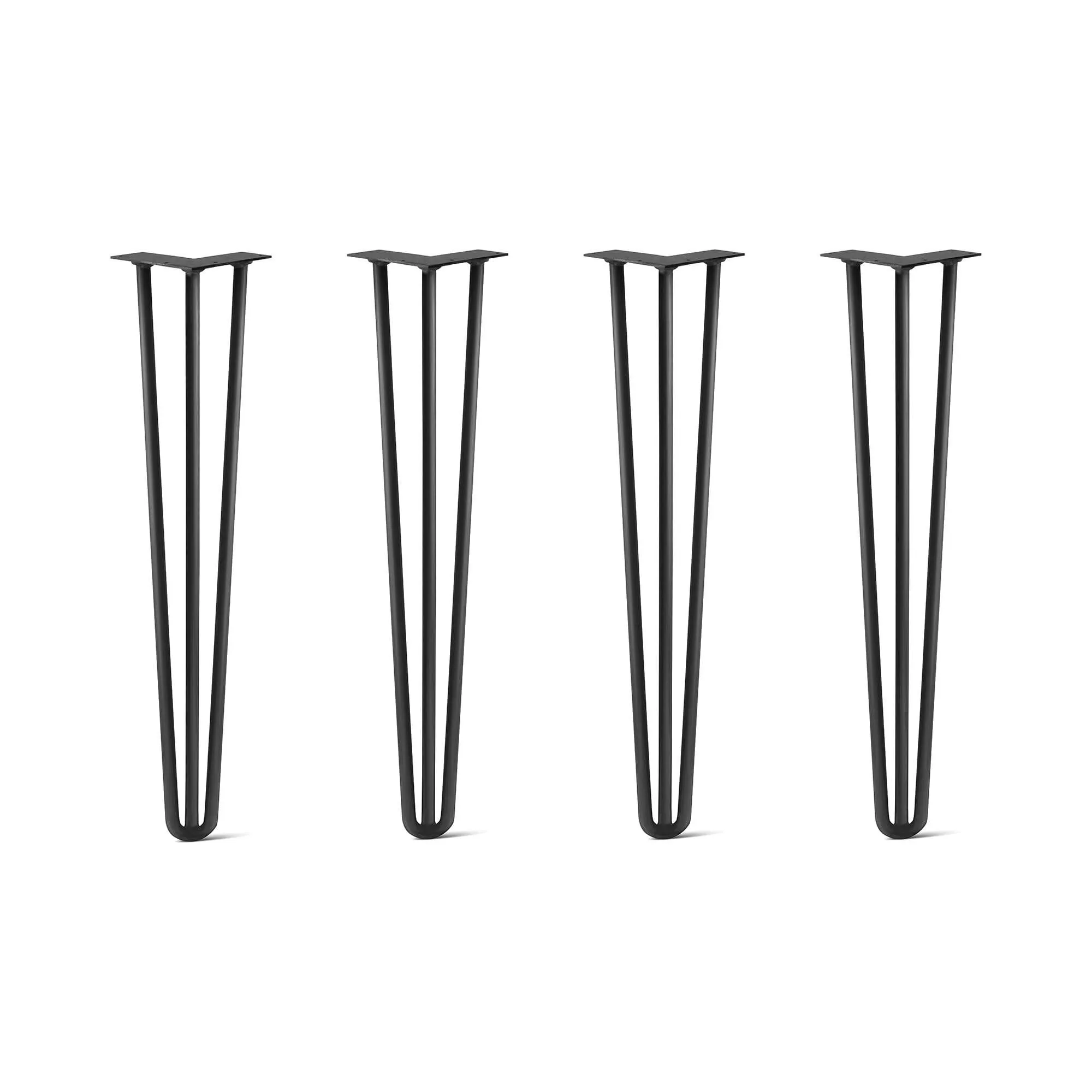 Hairpin Legs Set of 4, 3-Rod Design - Jet Black Satin Powder Coated Finish