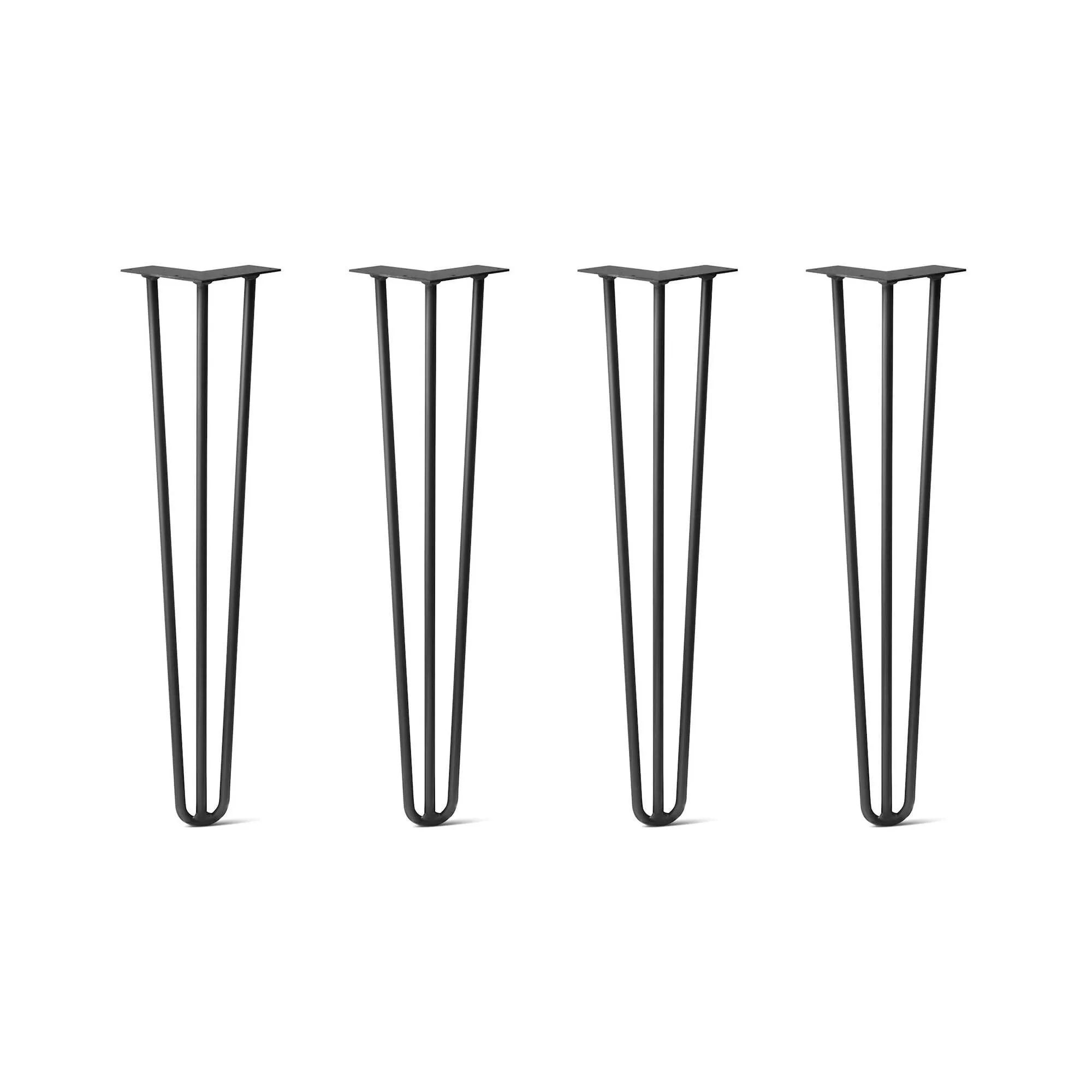Hairpin Legs Set of 4, 3-Rod Design - Jet Black Satin Powder Coated Finish