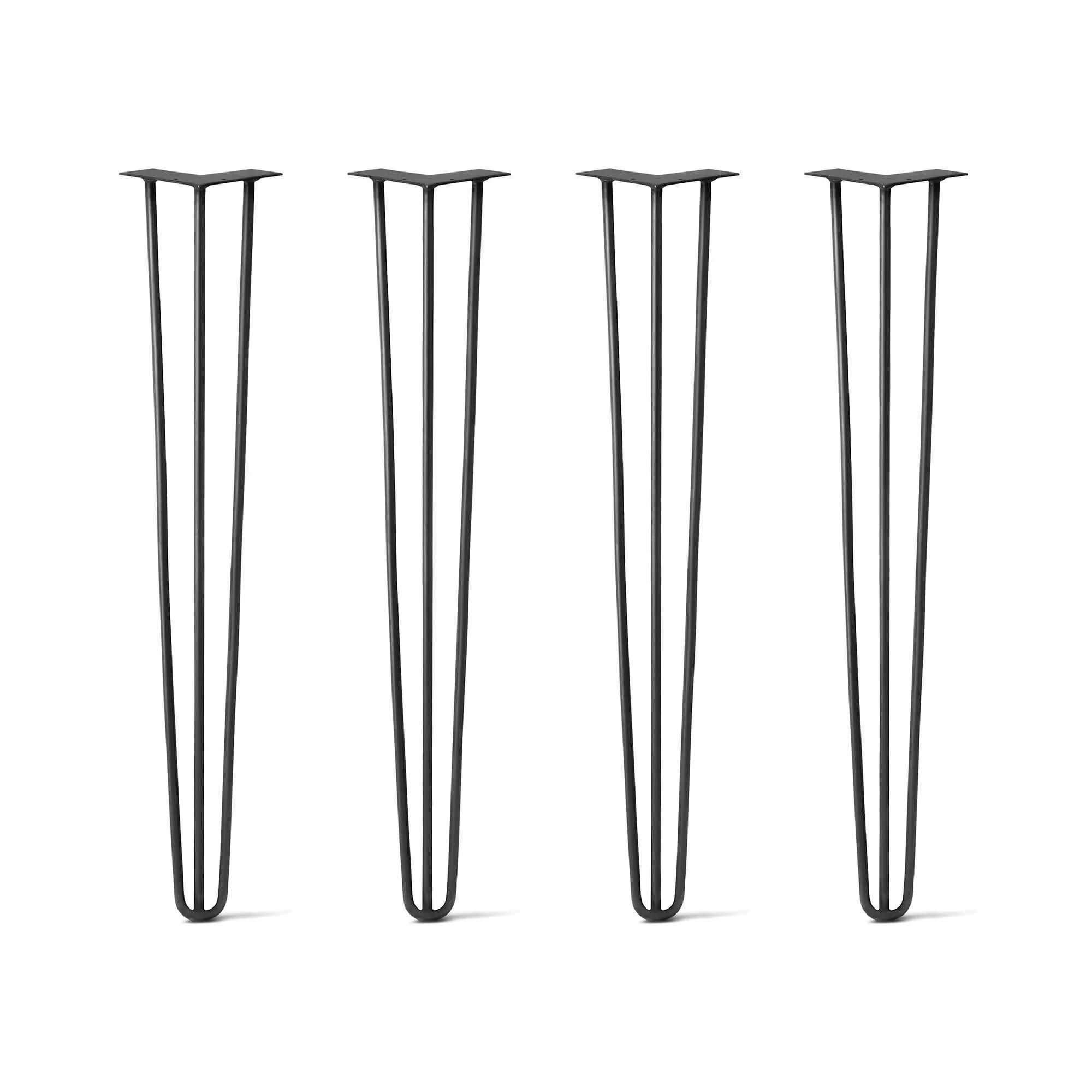 Hairpin Legs Set of 4, 3-Rod Design - Jet Black Satin Powder Coated Finish