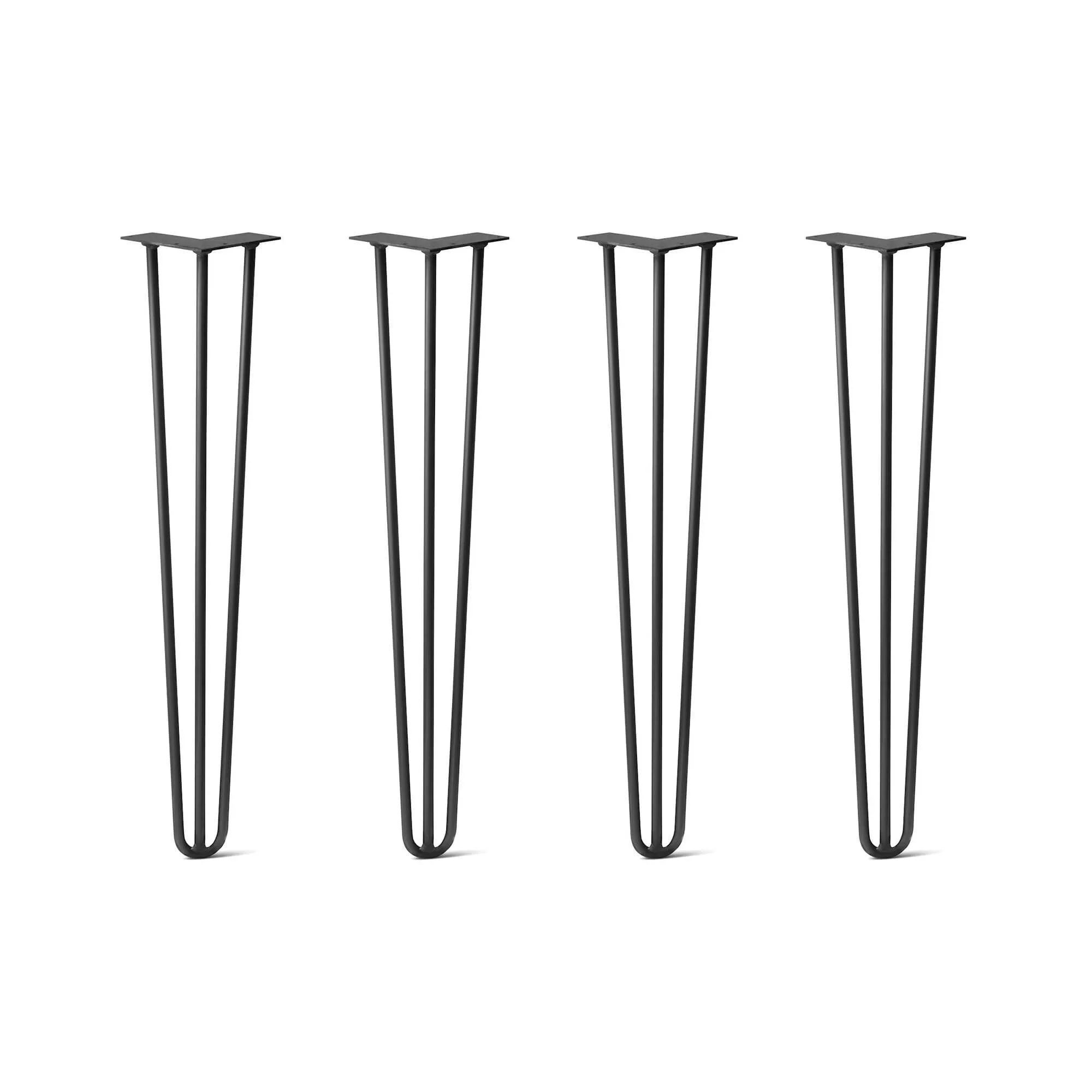 Hairpin Legs Set of 4, 3-Rod Design - Jet Black Satin Powder Coated Finish