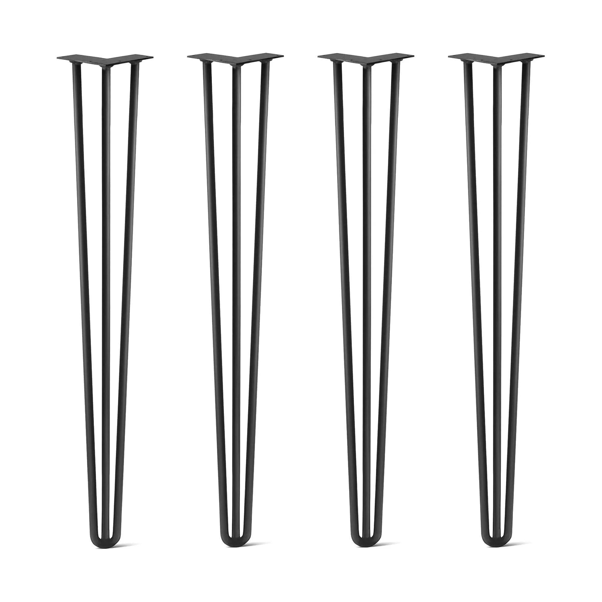 Hairpin Legs Set of 4, 3-Rod Design - Jet Black Satin Powder Coated Finish
