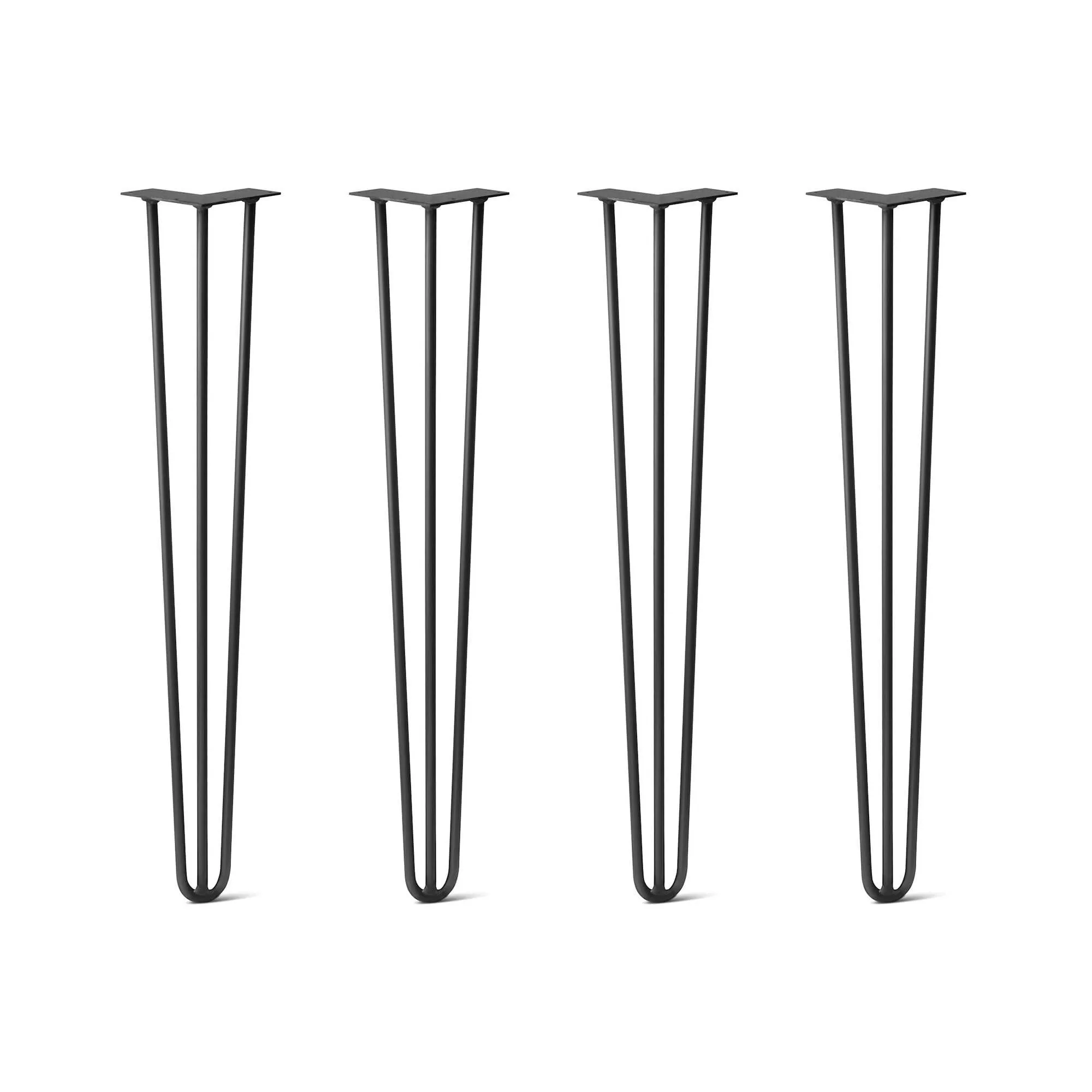 Hairpin Legs Set of 4, 3-Rod Design - Jet Black Satin Powder Coated Finish