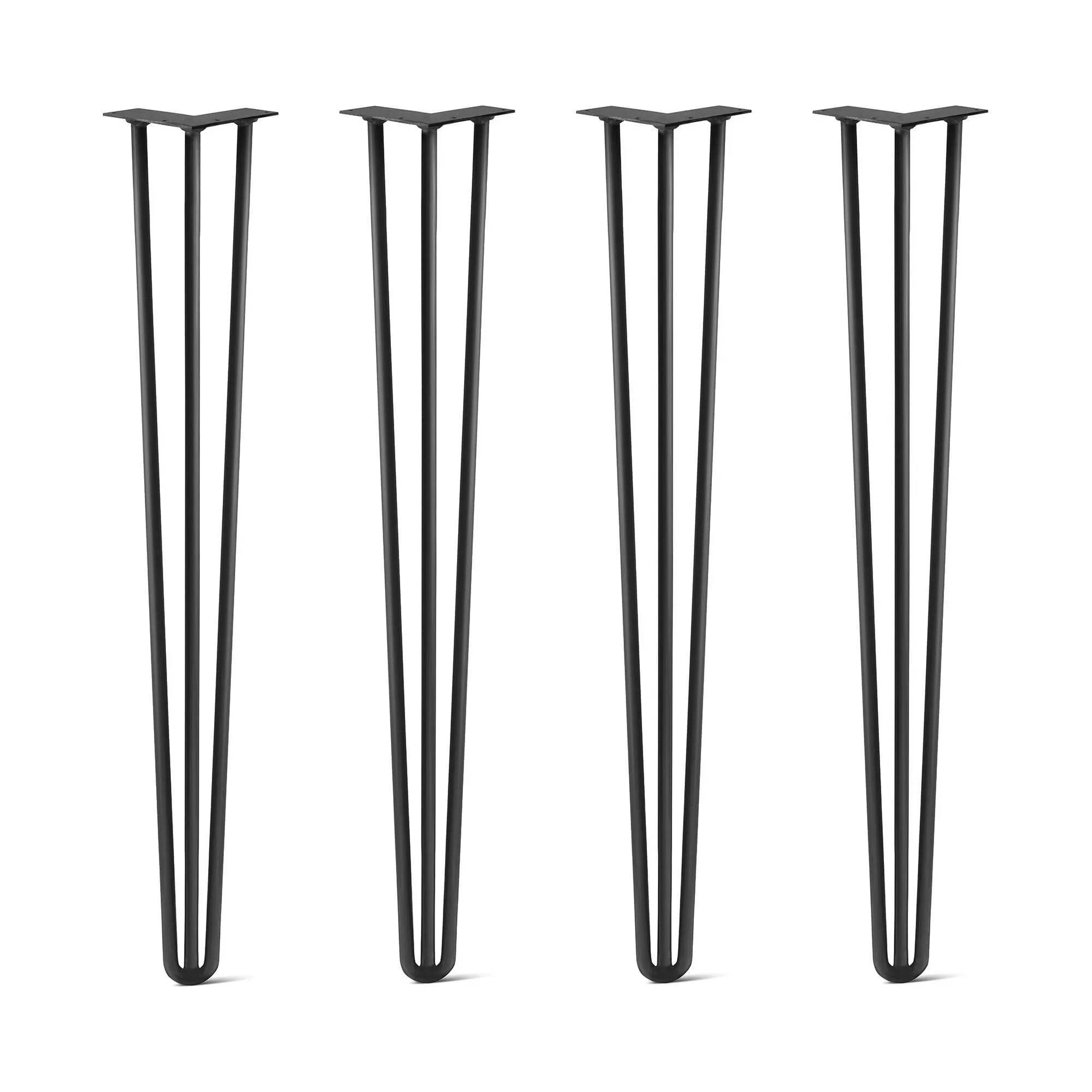 Hairpin Legs Set of 4, 3-Rod Design - Jet Black Satin Powder Coated Finish