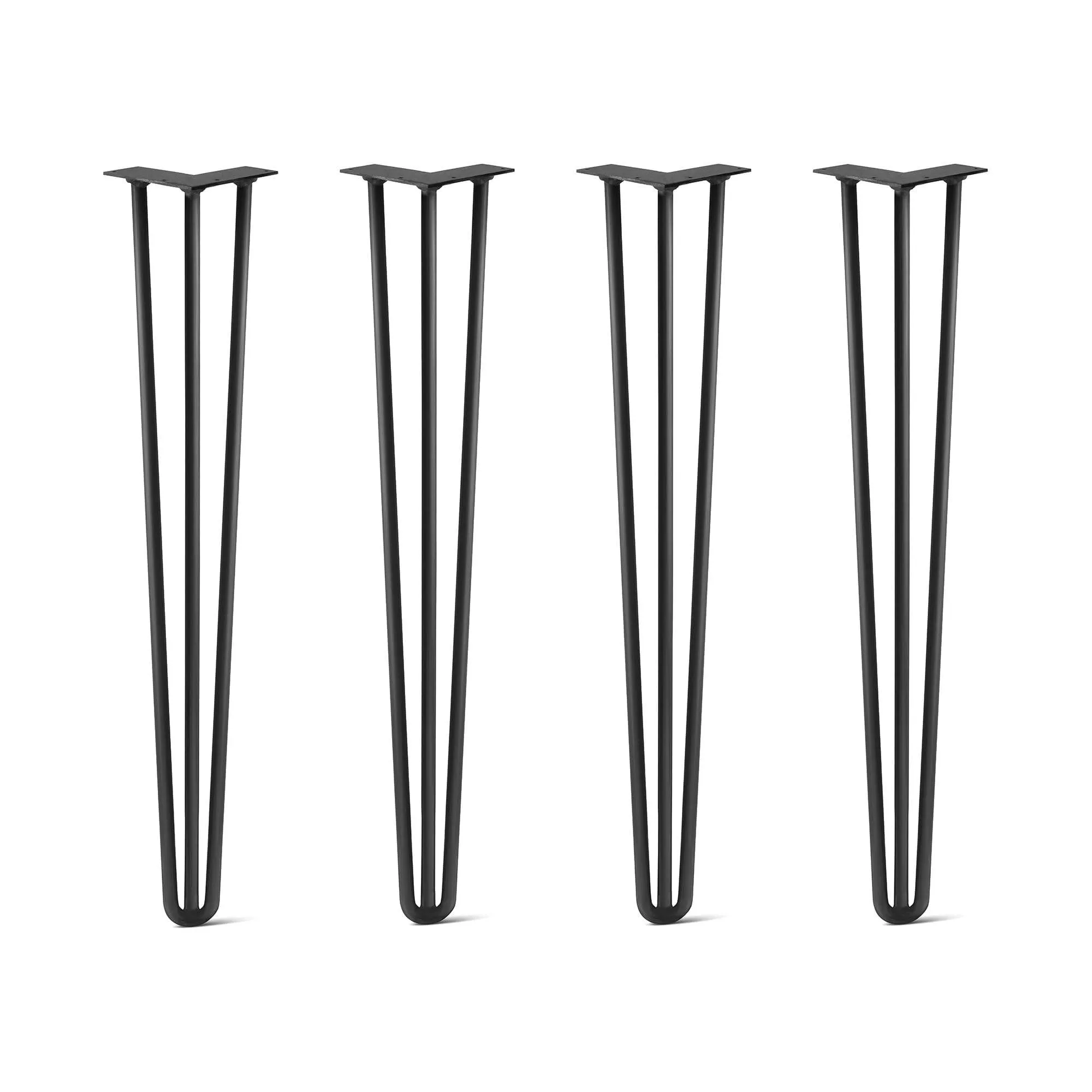 Hairpin Legs Set of 4, 3-Rod Design - Jet Black Satin Powder Coated Finish