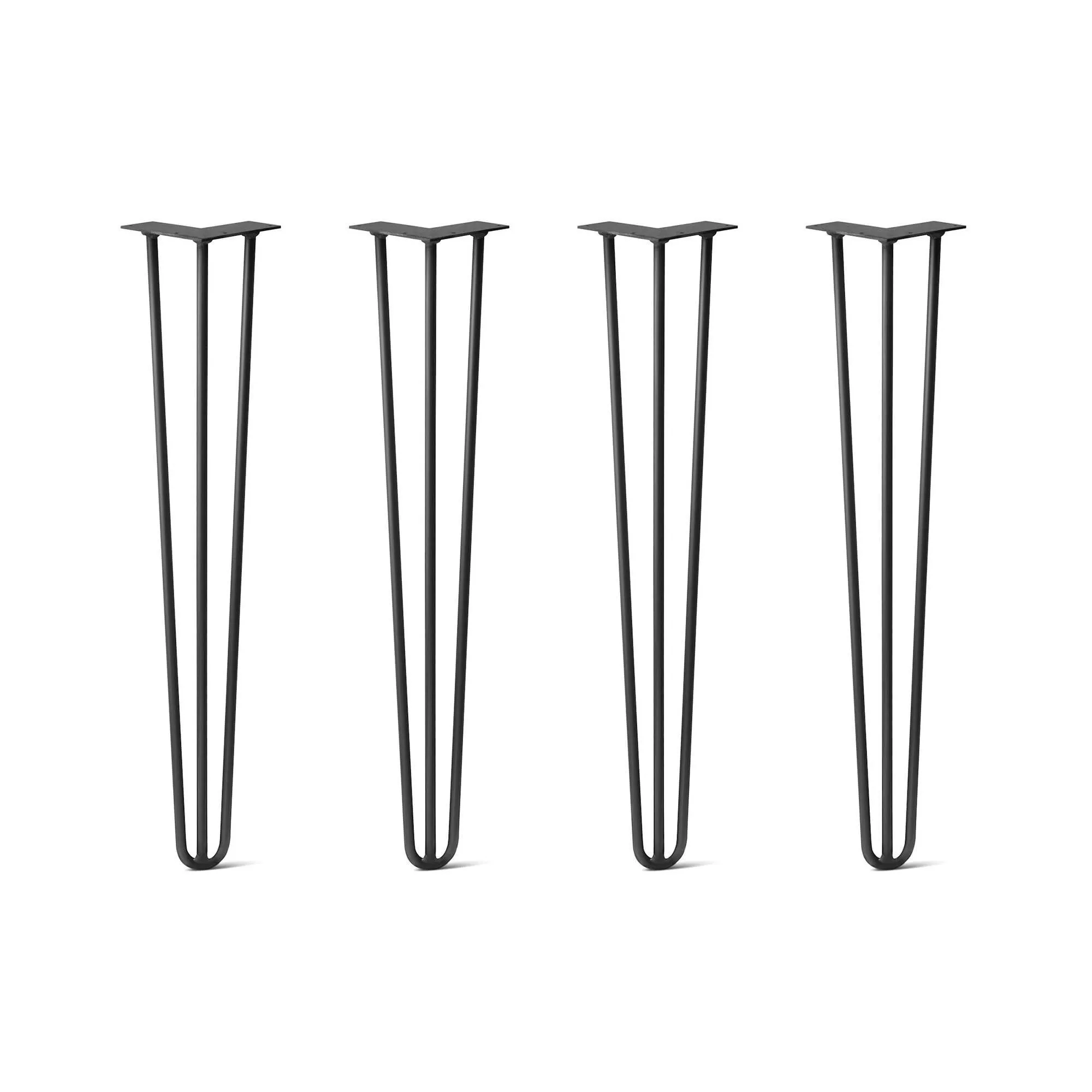 Hairpin Legs Set of 4, 3-Rod Design - Jet Black Satin Powder Coated Finish