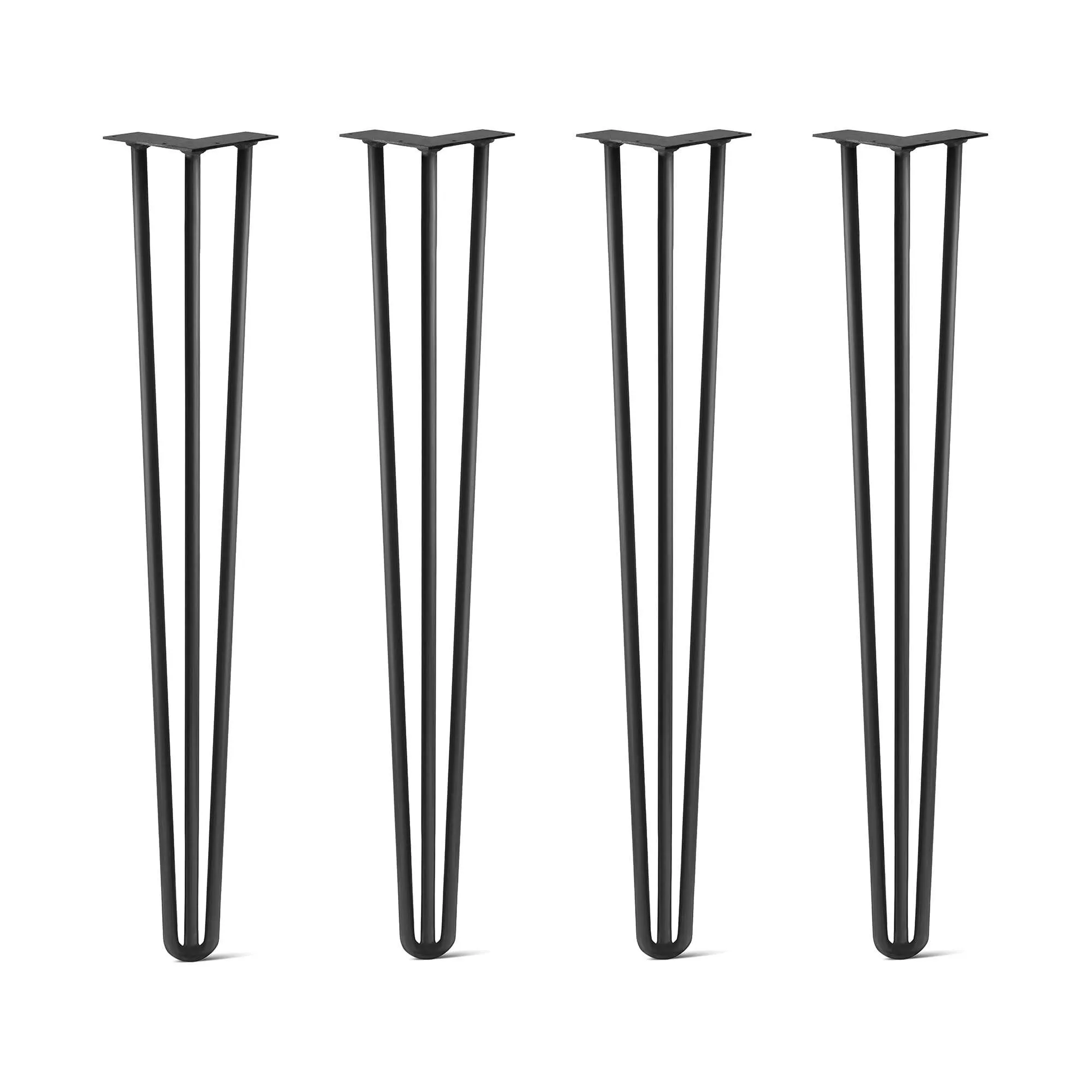 Hairpin Legs Set of 4, 3-Rod Design - Jet Black Satin Powder Coated Finish