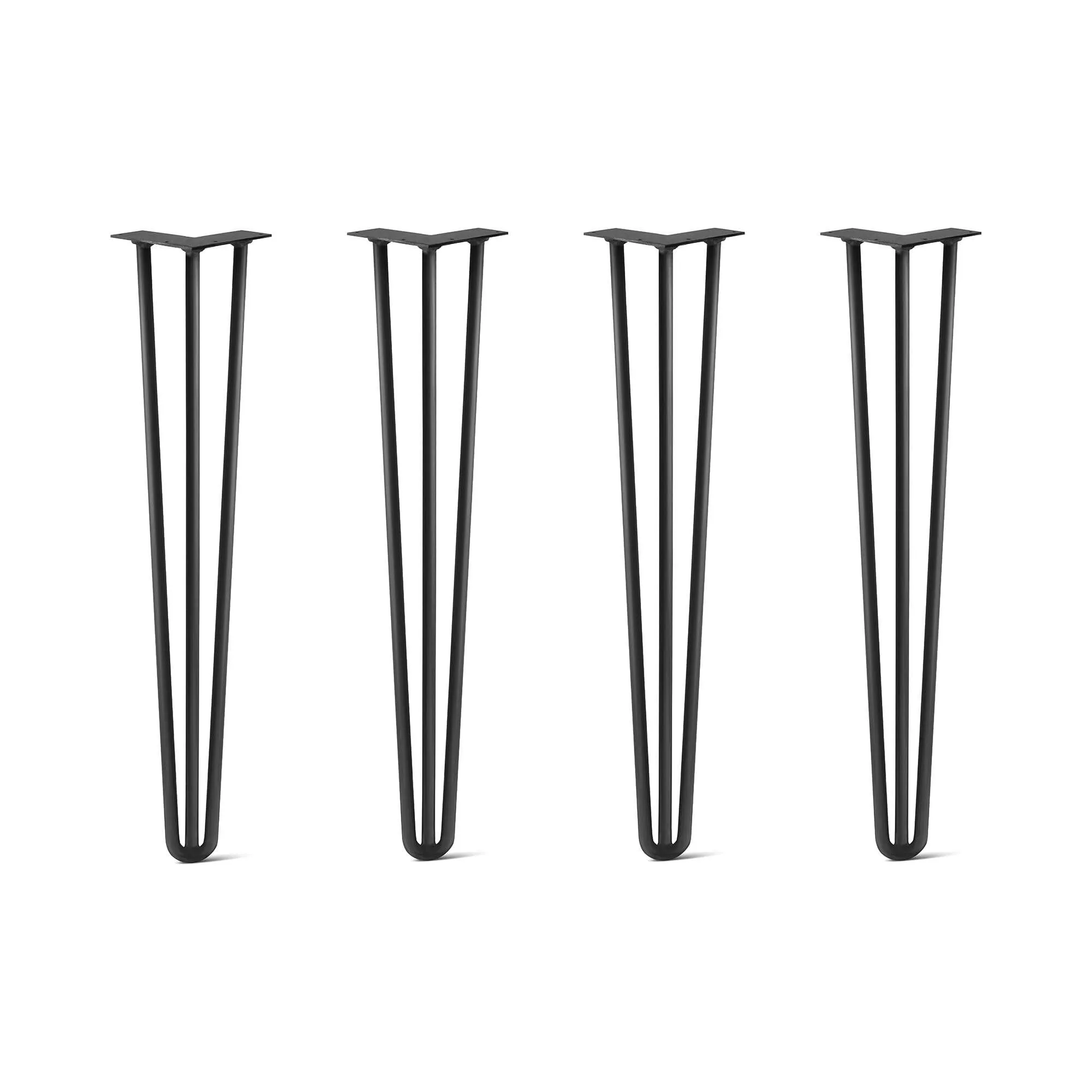 Hairpin Legs Set of 4, 3-Rod Design - Jet Black Satin Powder Coated Finish