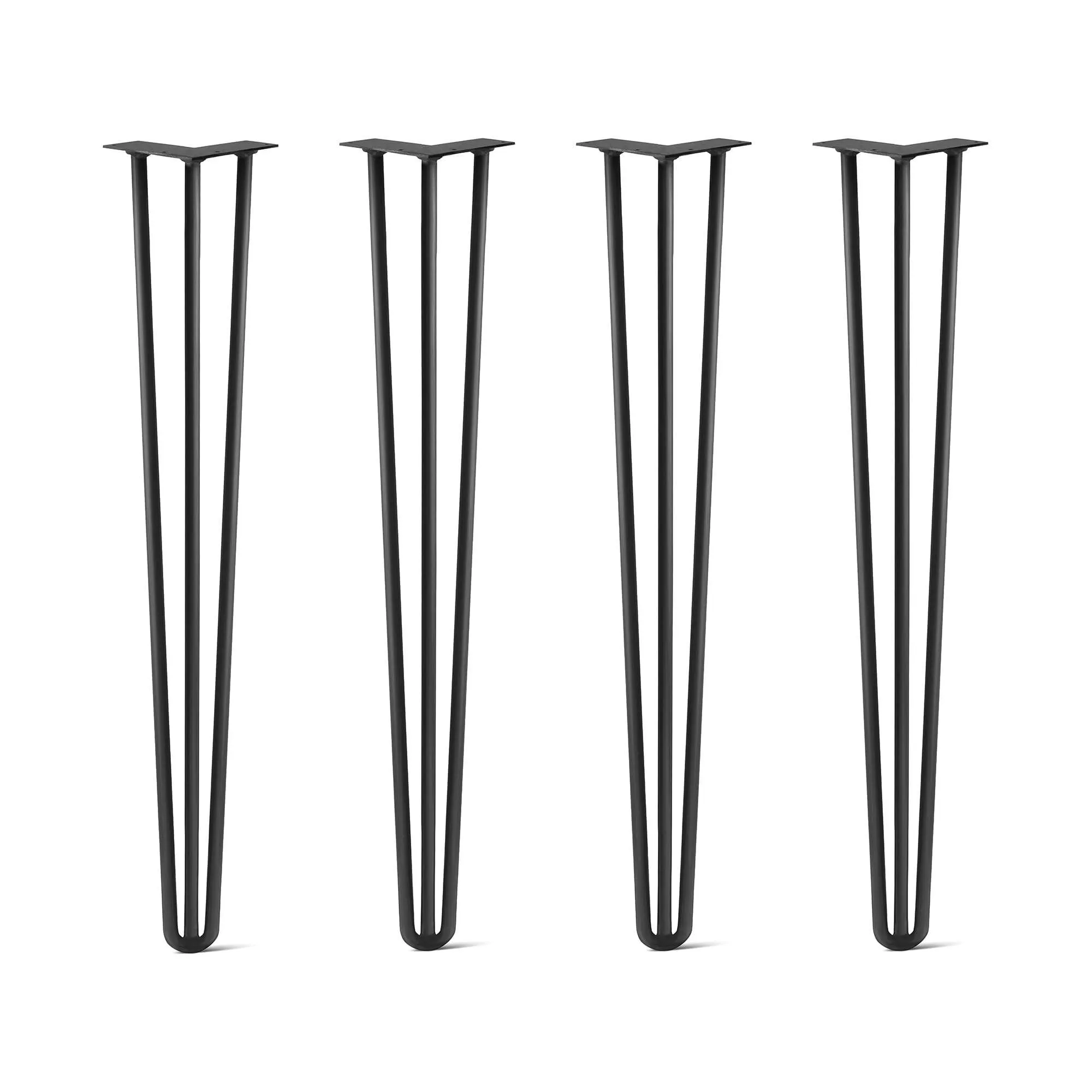 Hairpin Legs Set of 4, 3-Rod Design - Jet Black Satin Powder Coated Finish