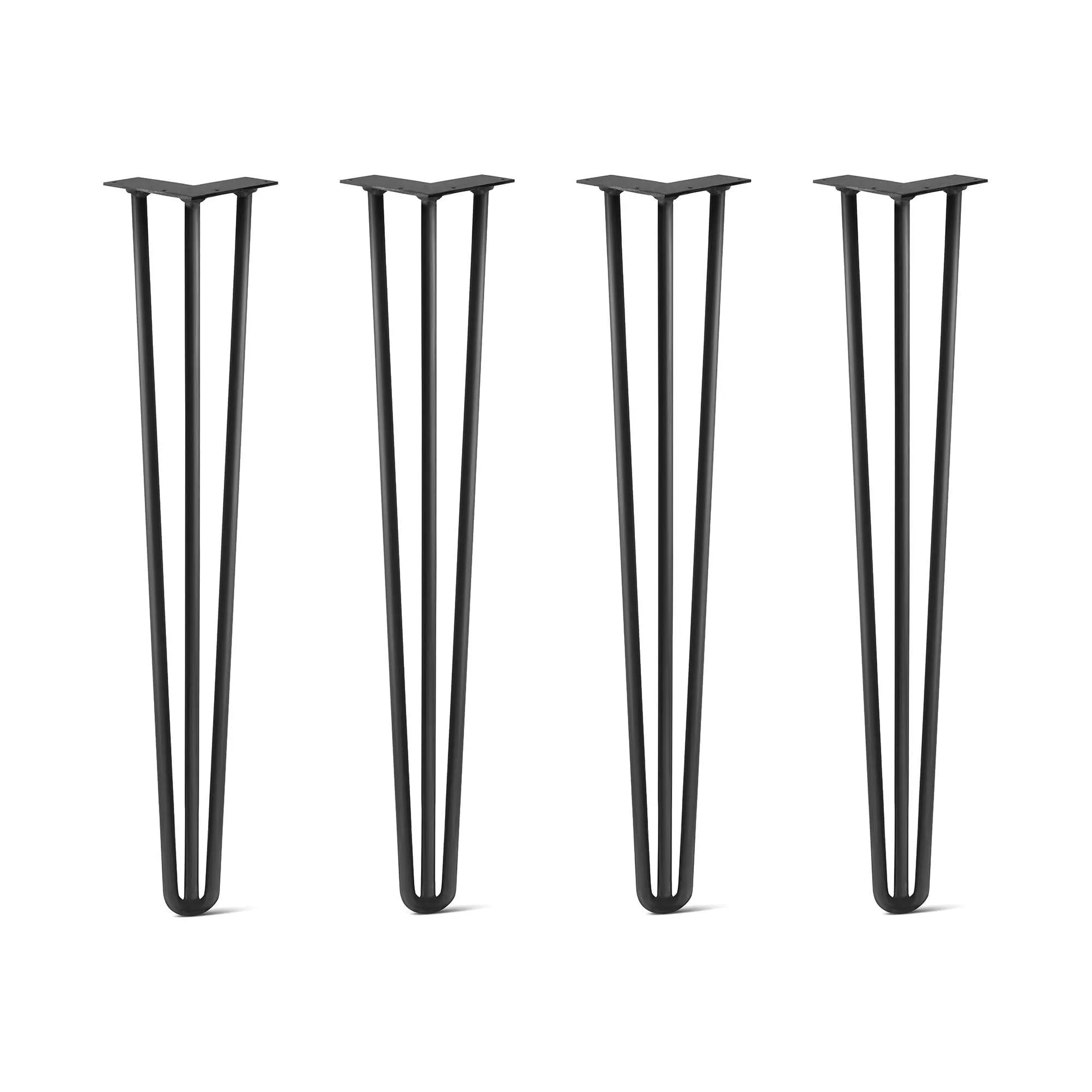 Hairpin Legs Set of 4, 3-Rod Design - Jet Black Satin Powder Coated Finish