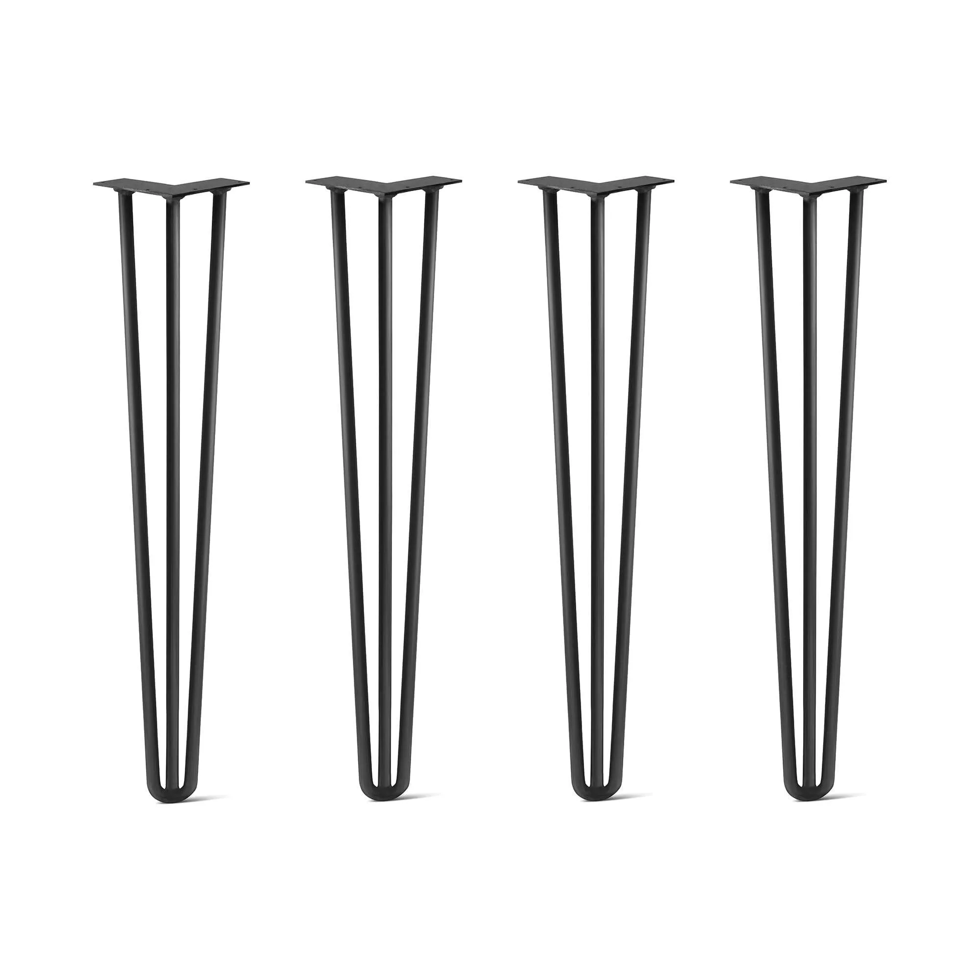 Hairpin Legs Set of 4, 3-Rod Design - Jet Black Satin Powder Coated Finish